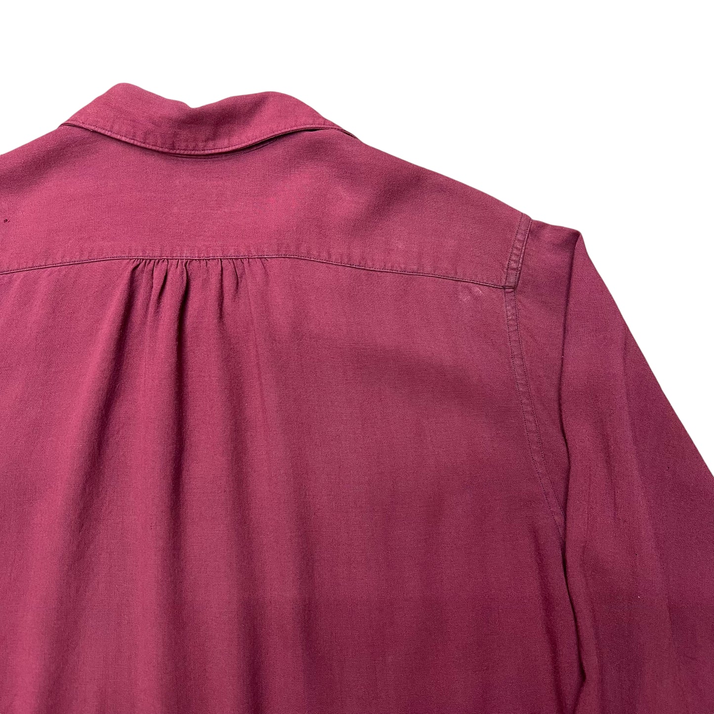 1940s Pilgrim burgundy rayon gabardine loop collar button up shirt (M)