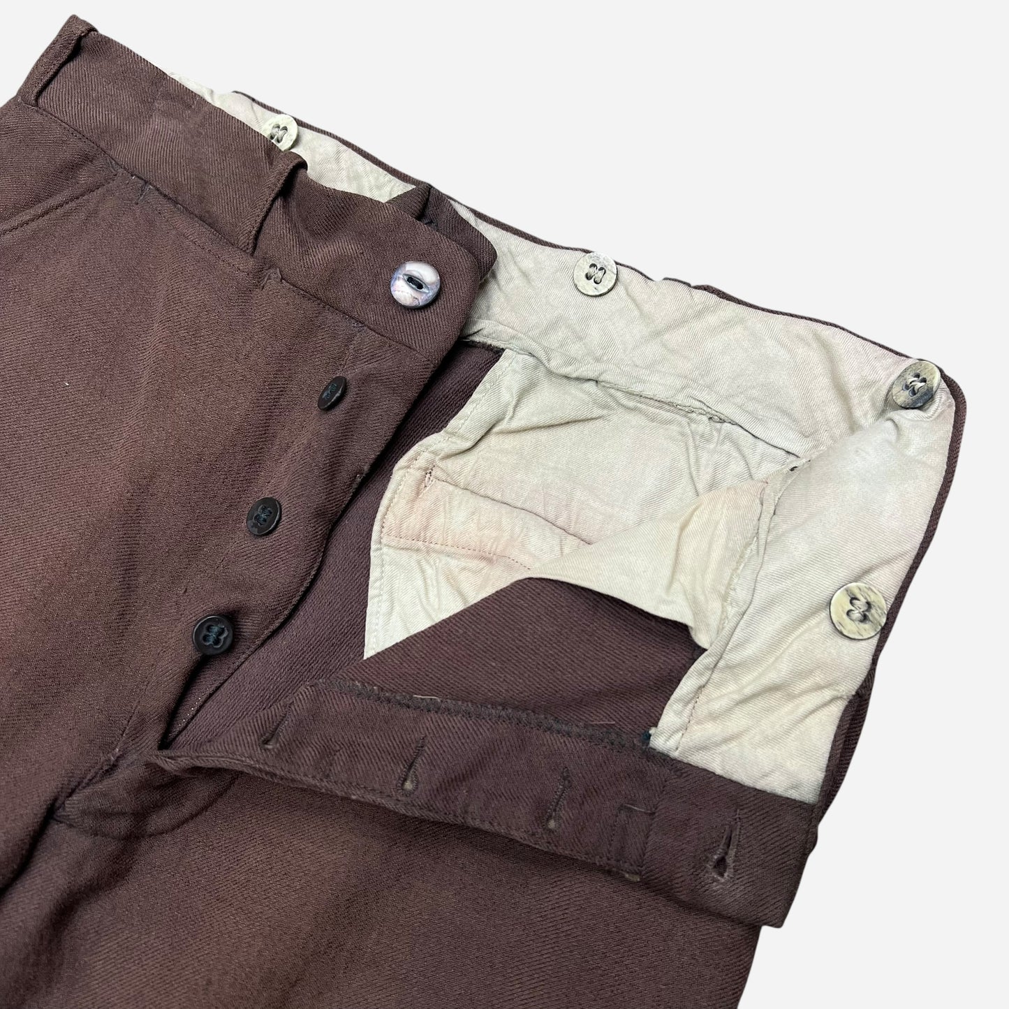 1930s Brown wool button fly pants (31w)