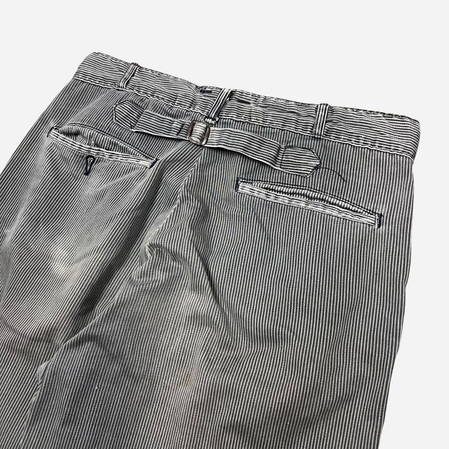 1950s Gray striped buckle back cotton pants (29w)