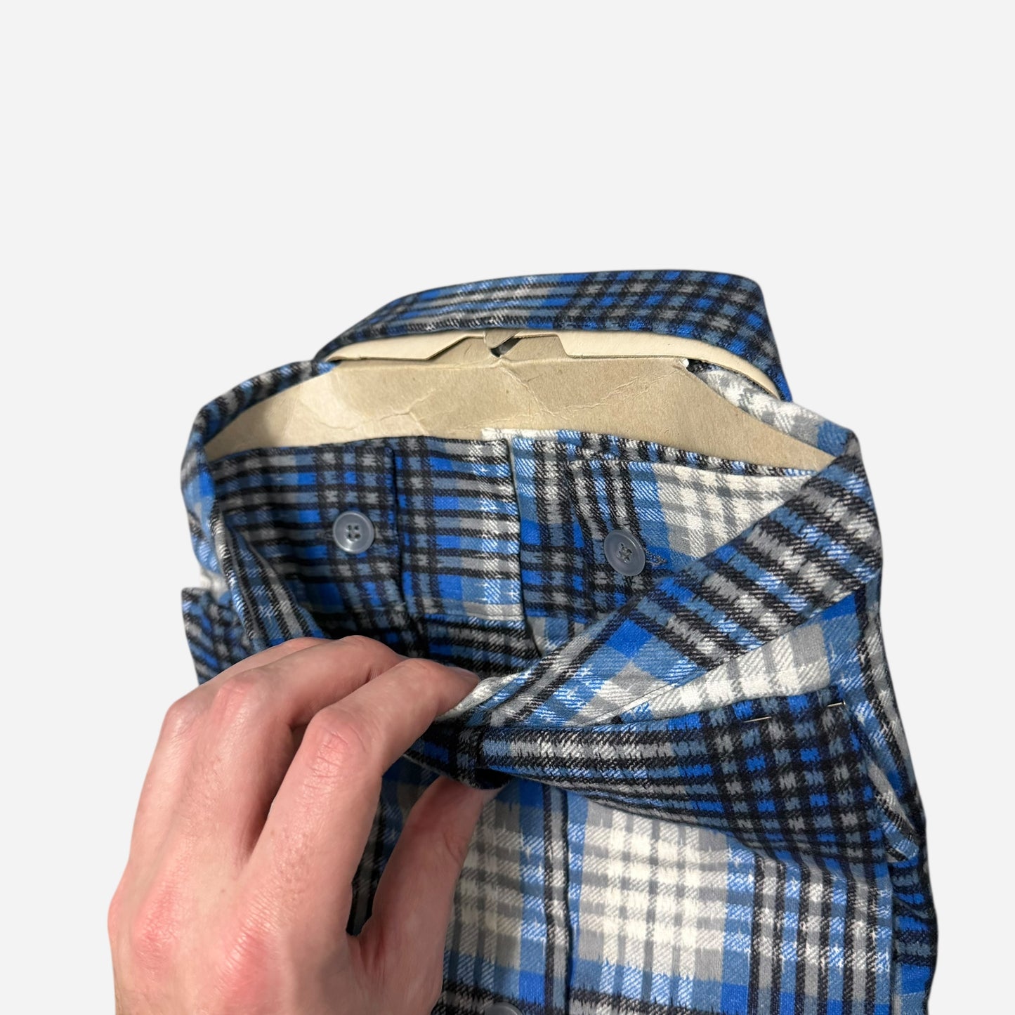1950s NOS Town Topic blue shadow plaid cotton flannel loop collar shirt (M)