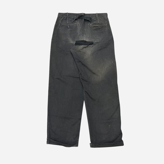 1950s Black buckle back cotton sun faded work pants (31w)