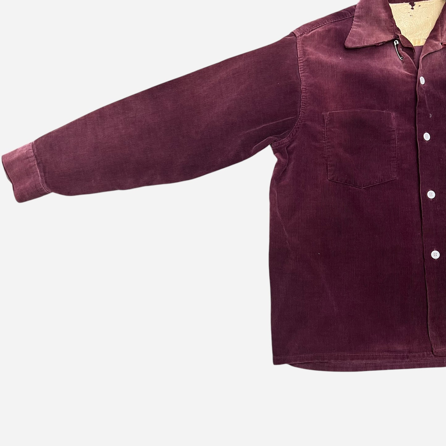 1950s Burgundy corduroy loop collar shirt farmer worn (M/L)