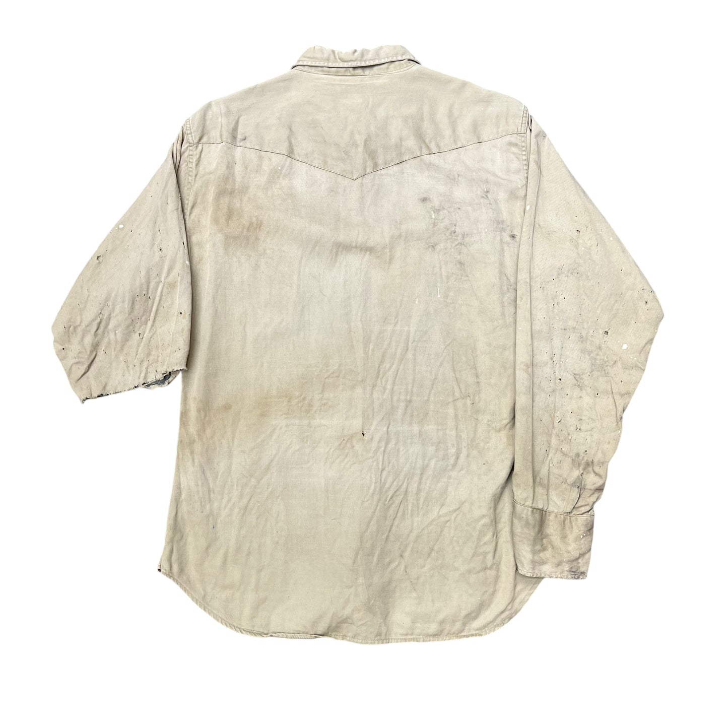 1950s Montgomery Ward Power House khaki slant pocket pearl snap shirt (M)