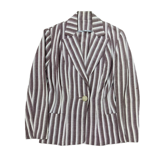 1920s 1930s Women’s brown striped rayon/linen blazer jacket (M)