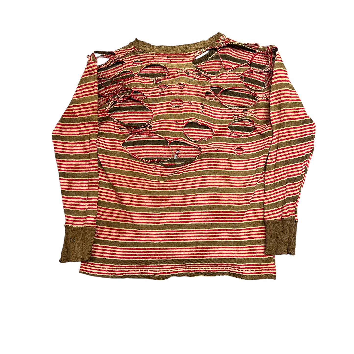 1940s “Freddy Krueger” distressed red striped long sleeve shirt (XXS)