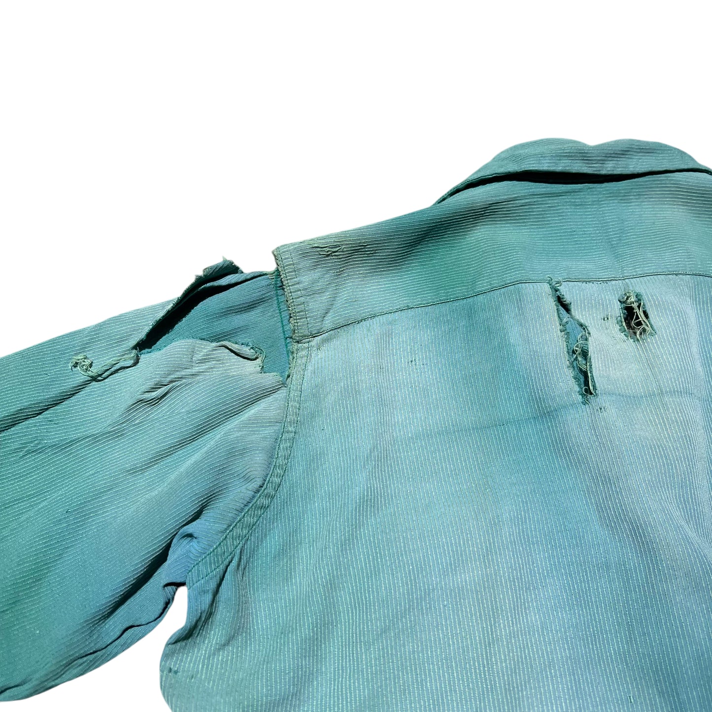 1940s 1950s Personality ribbed cotton greenish loop collar shirt (S)