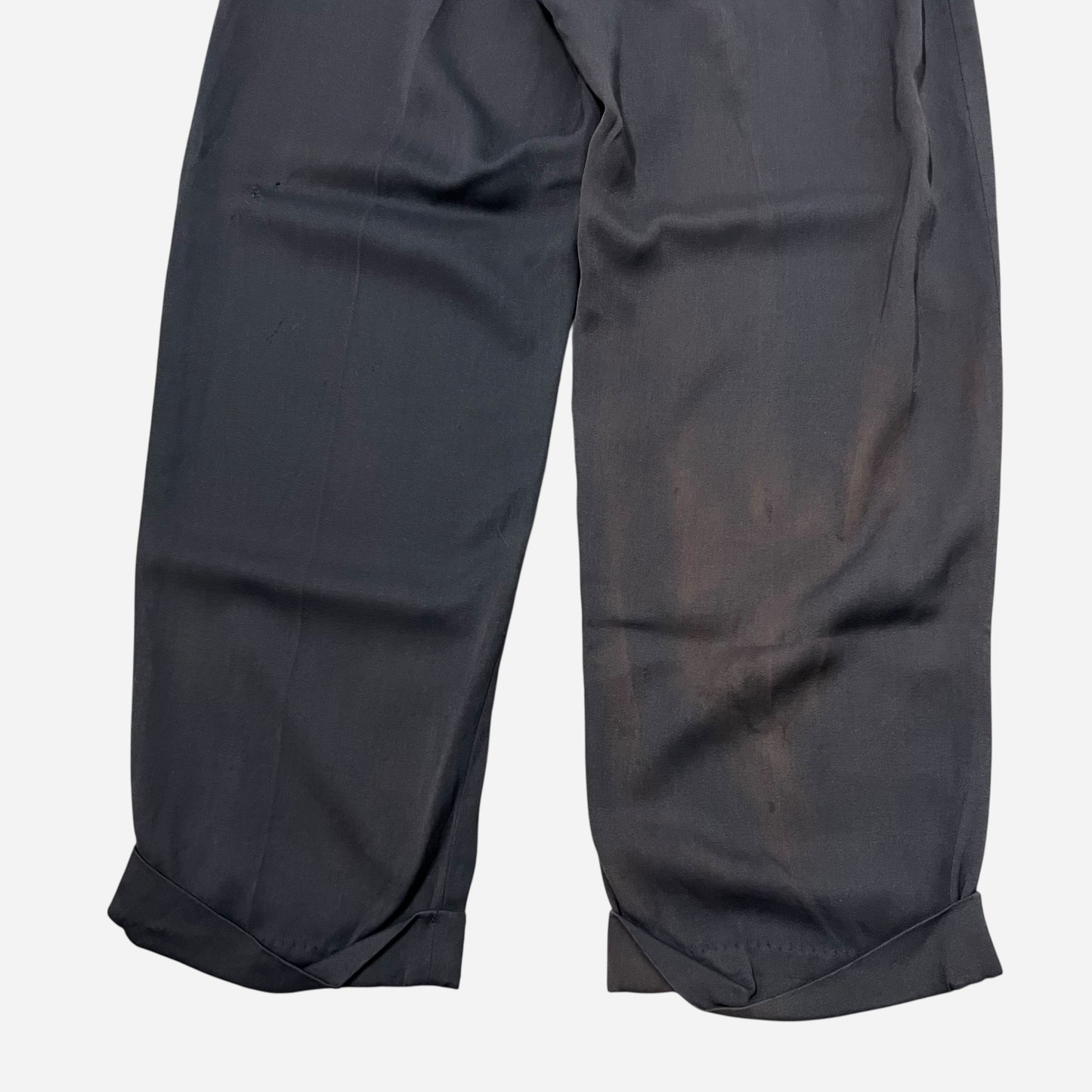 1950s Navy blue rayon pleated drop loop pants (28w)