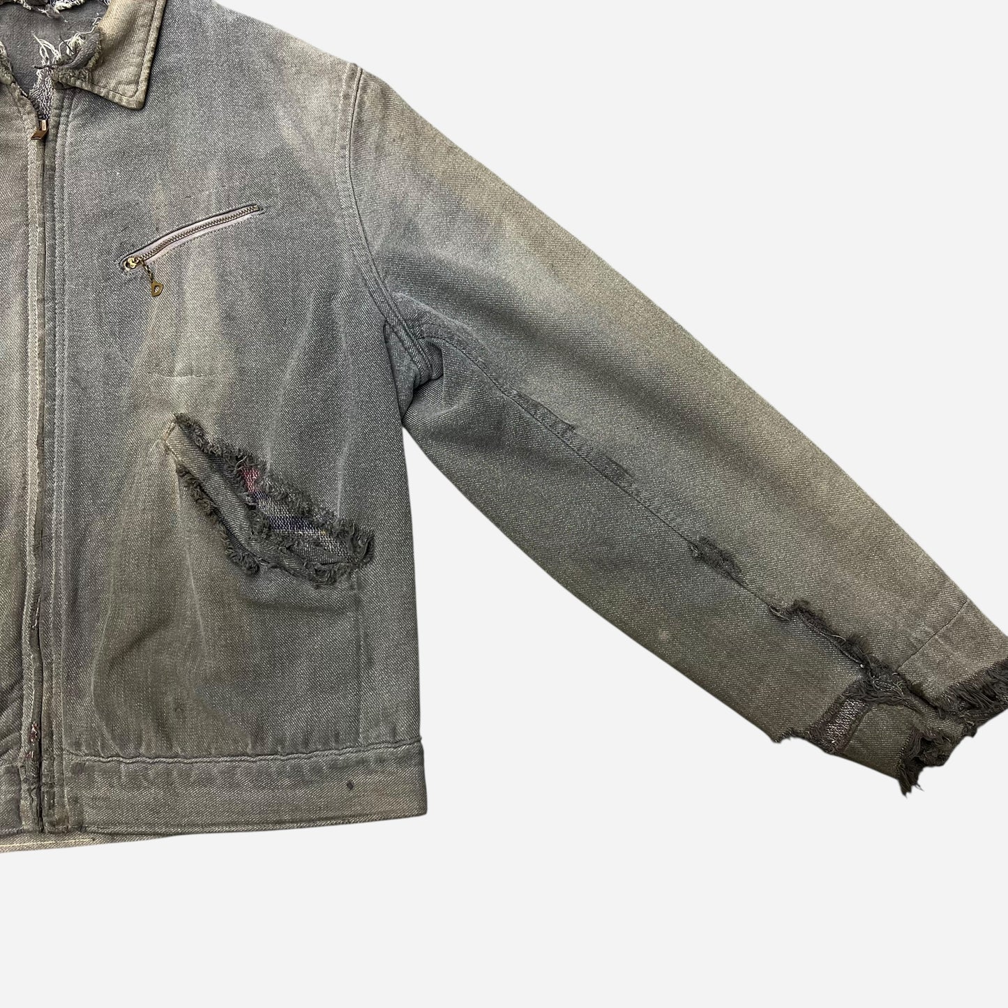 1940s 1950s Cotton salt & pepper distressed work jacket (L/XL)