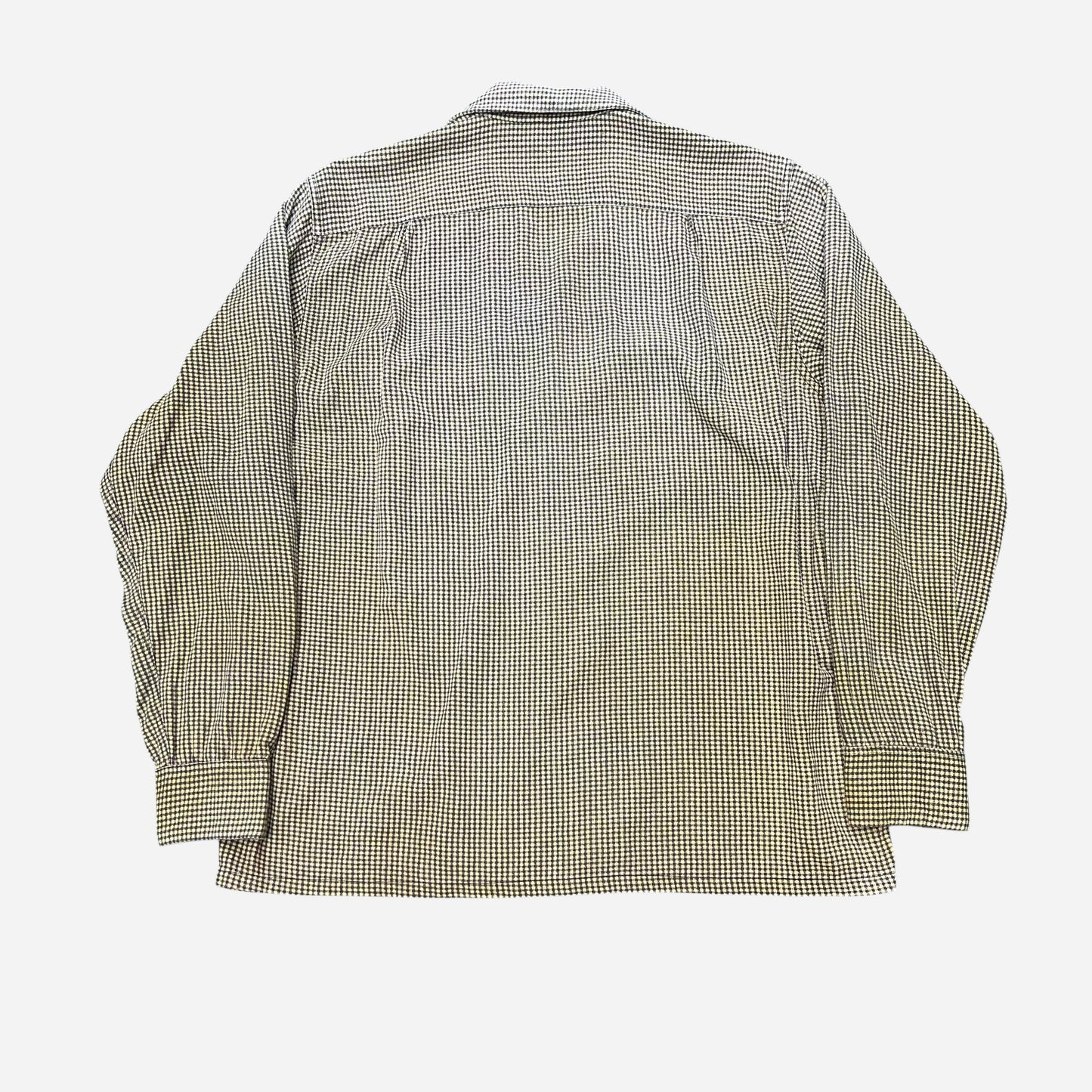 1950s Pilgrim sun faded yellow houndstooth cotton printed loop collar shirt flannel (M/L)