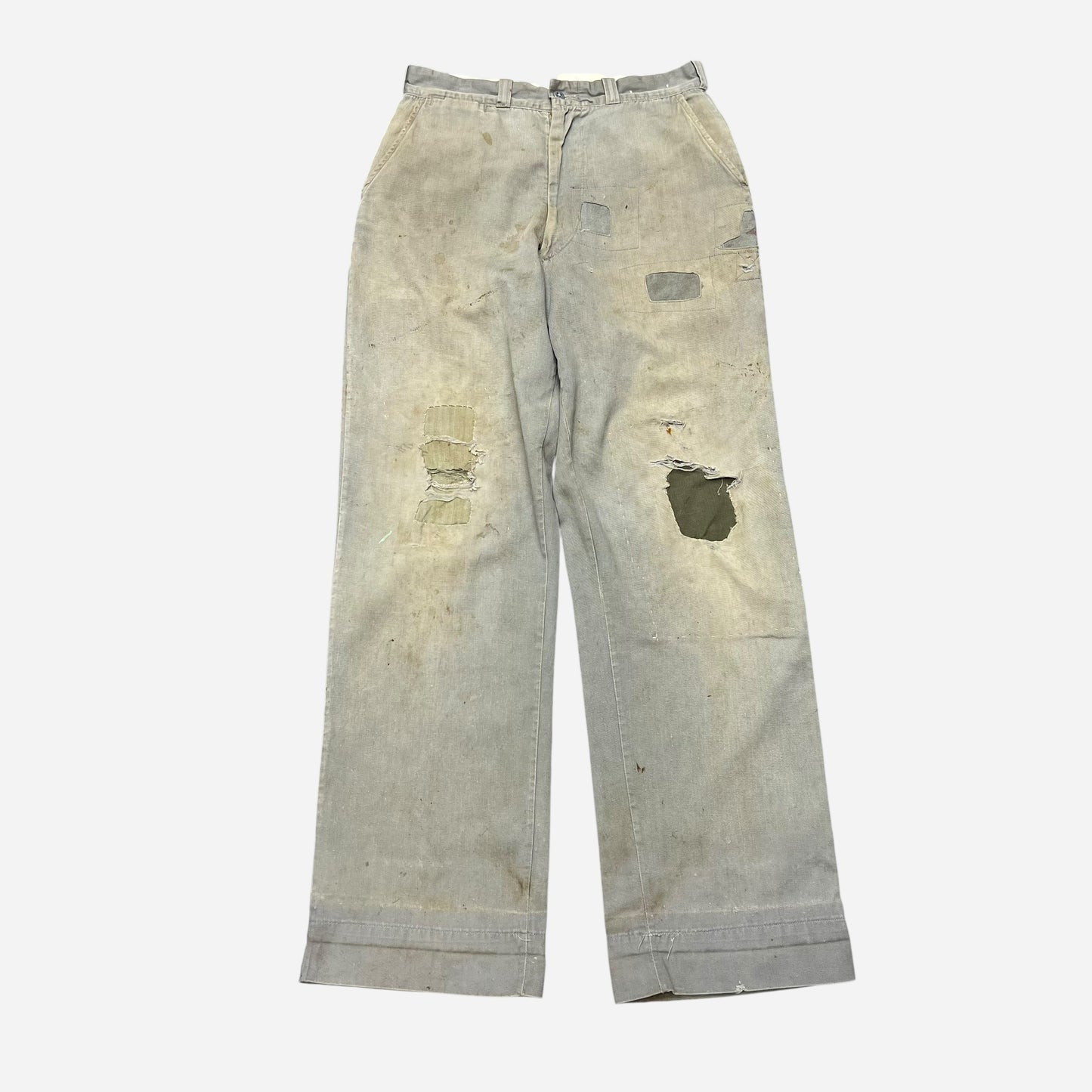 1950s Gray sail cloth repaired chino pants (29w)