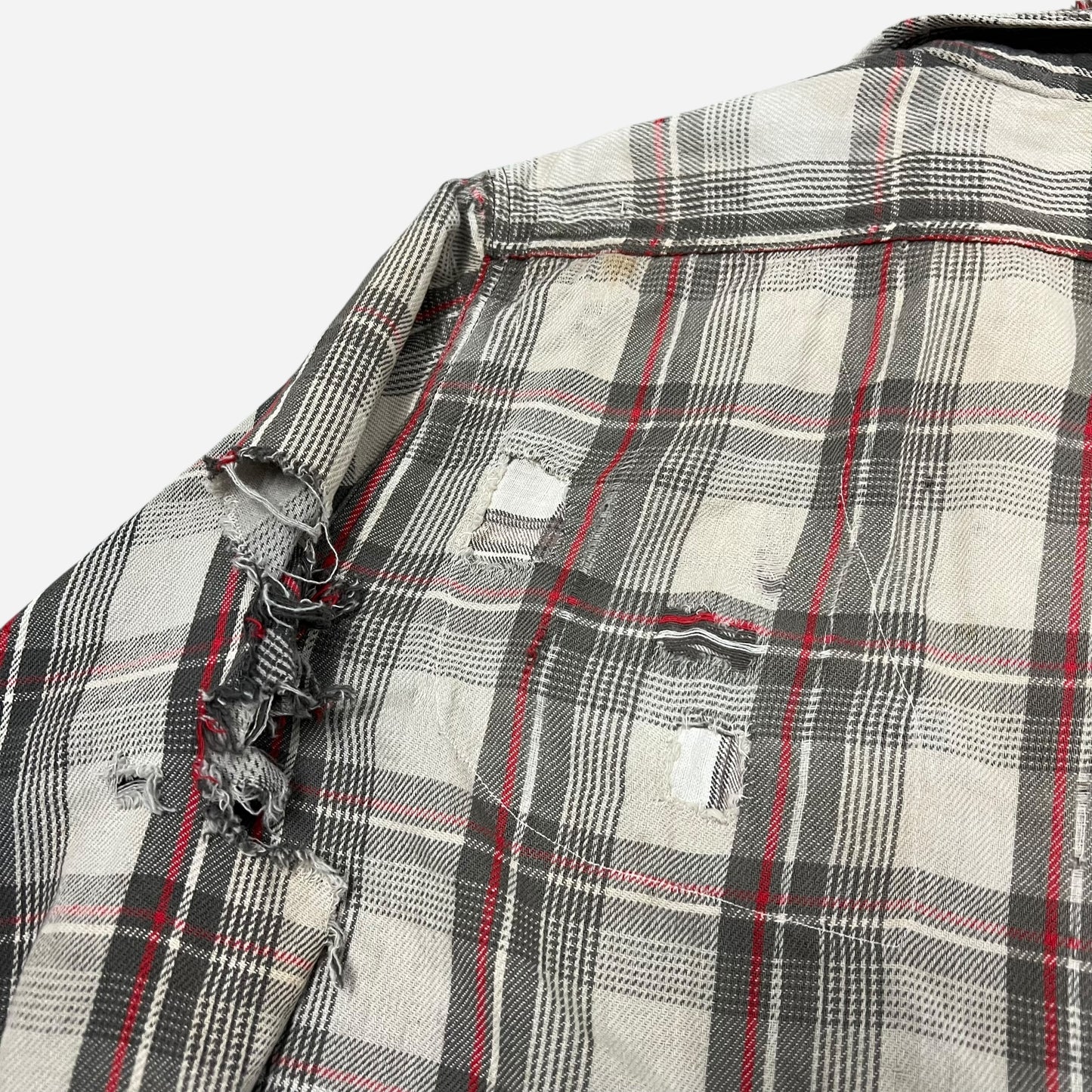 1950s Big Mac red & white plaid heavy woven cotton repaired flannel (L)