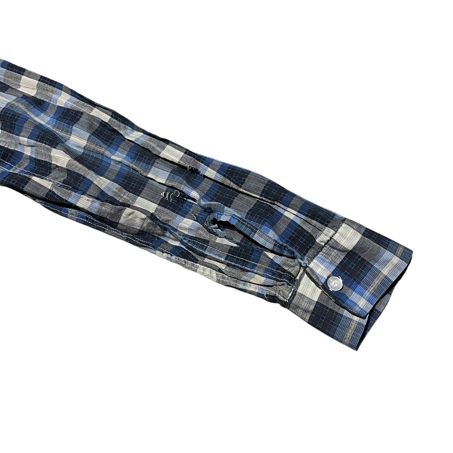 1950s Dan River cotton blue shadow plaid loop collar shirt (M)