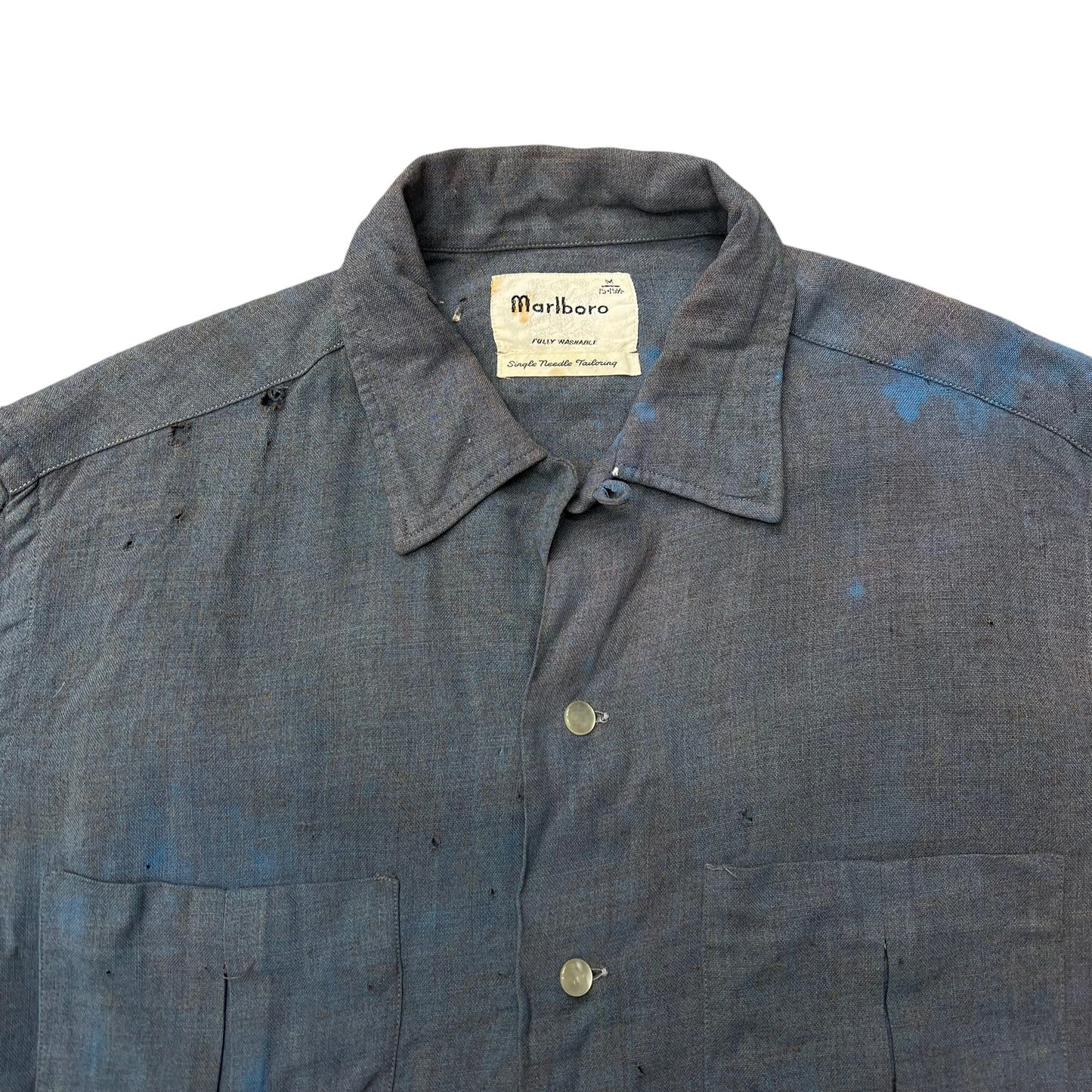 1960s Marlboro blue faded rayon loop collar shirt (M)