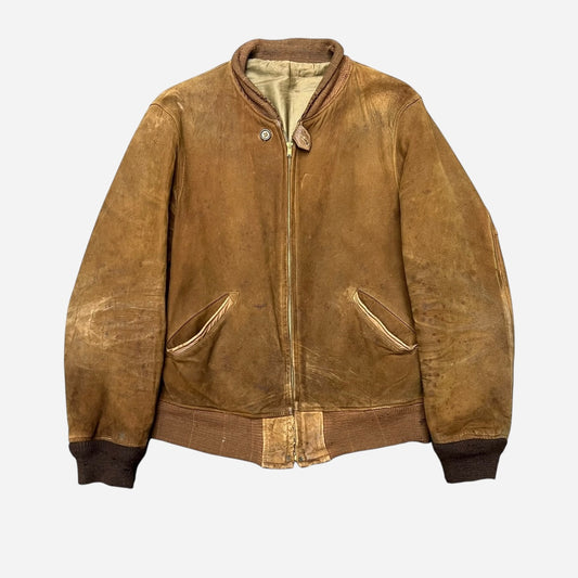 1930s Brown calfskin leather talon grommet zipper jacket (L)