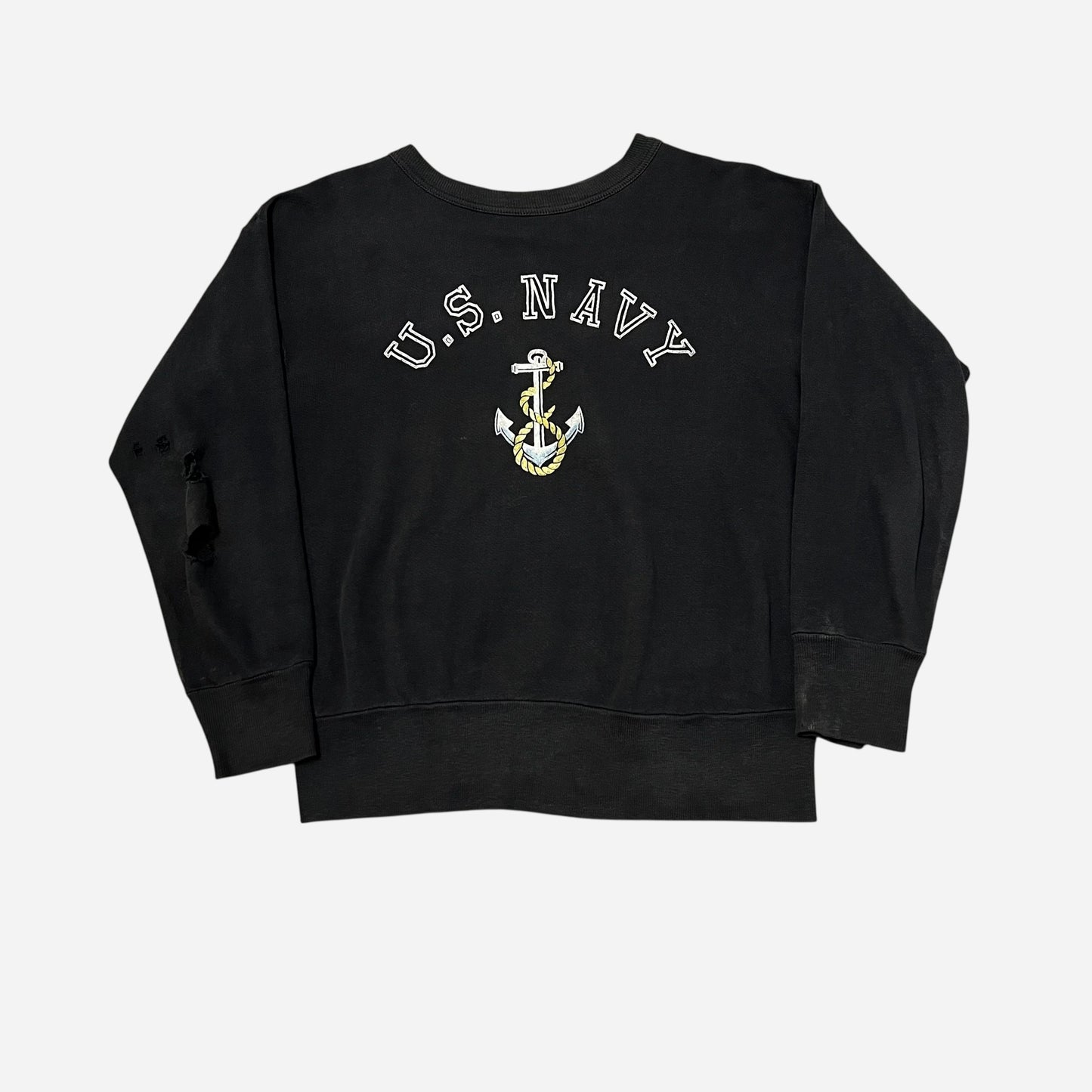 1950s US Navy black flock print sweat shirt (M/L)