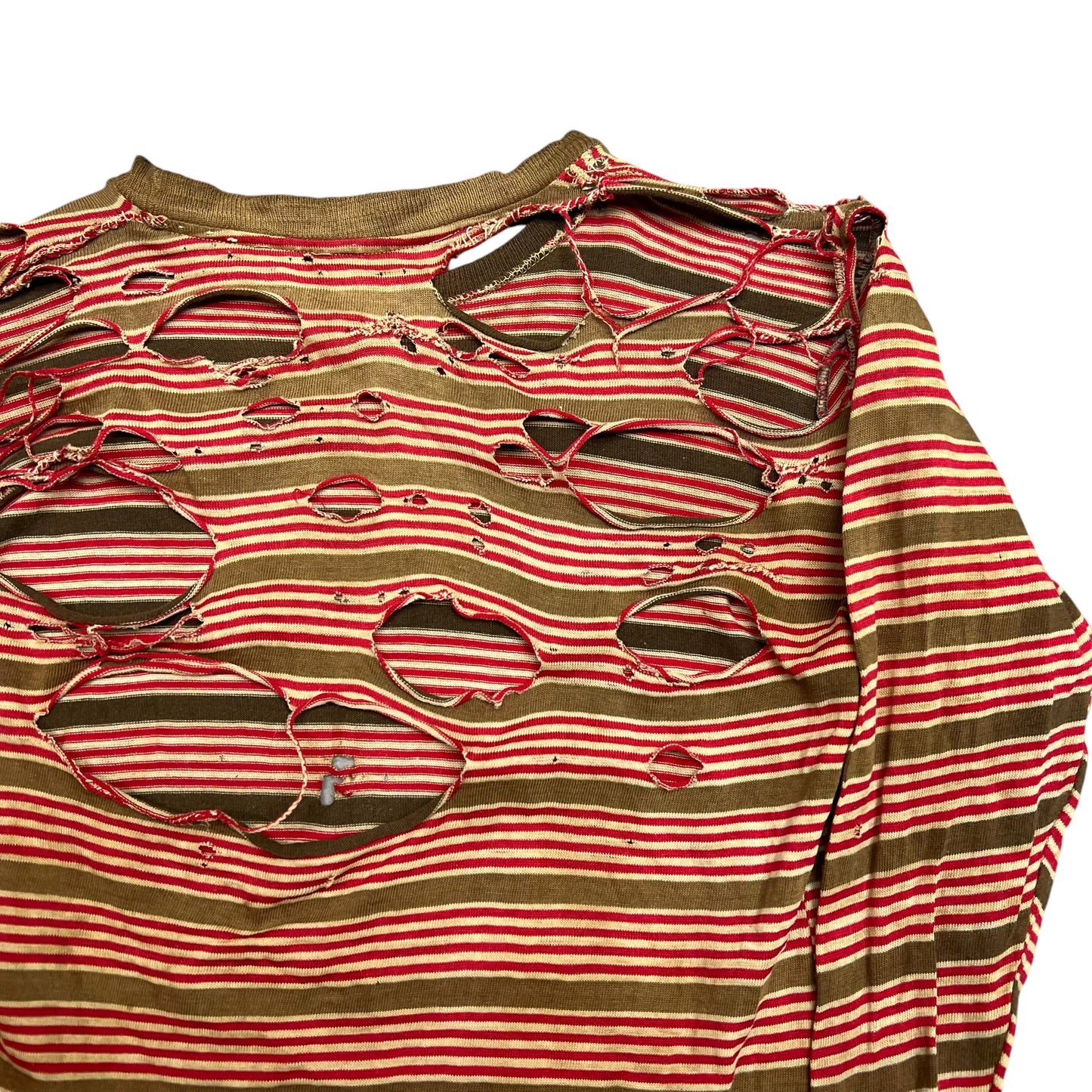 1940s “Freddy Krueger” distressed red striped long sleeve shirt (XXS)