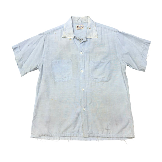1950s Penney’s Towncraft distressed blue cotton loop collar shirt (M)
