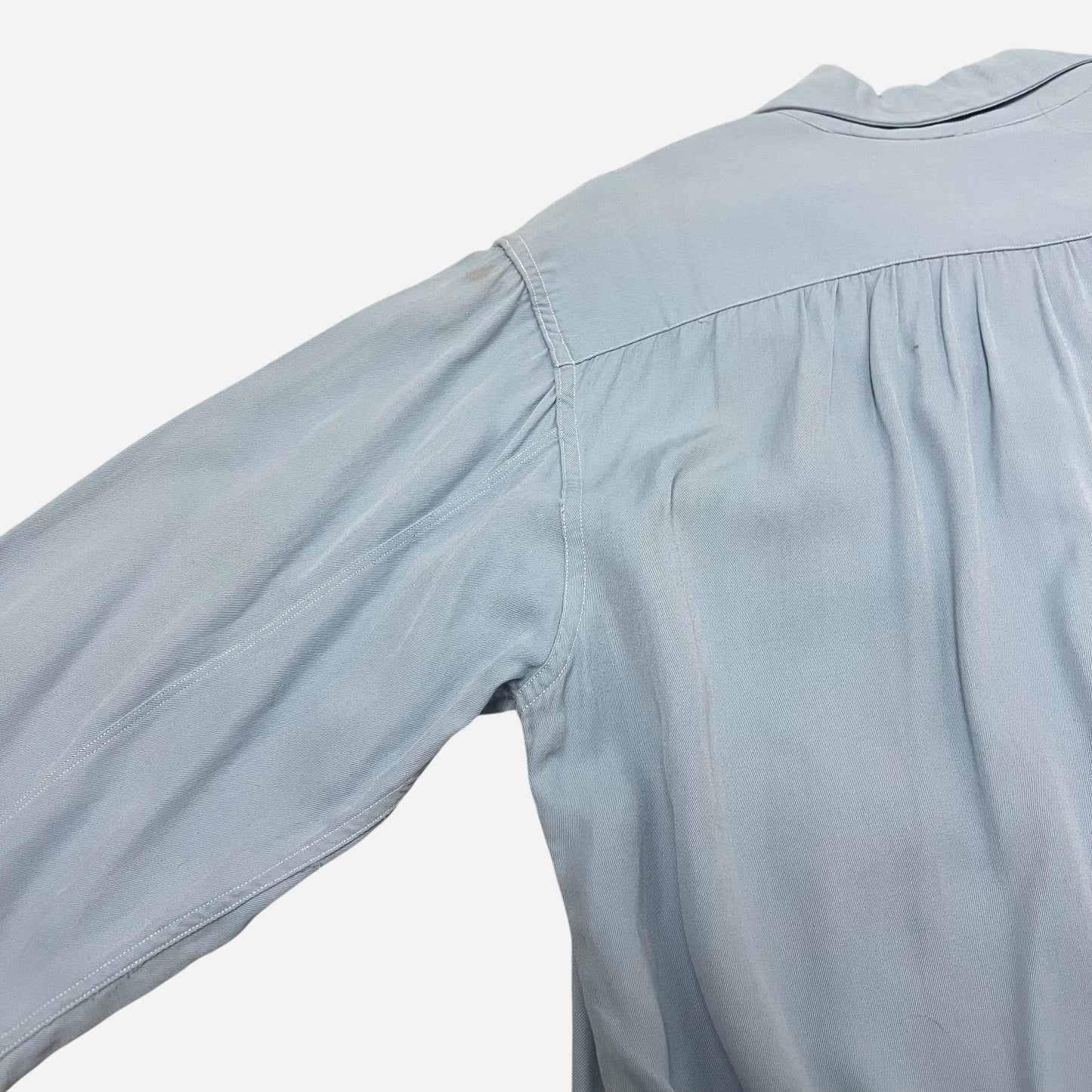 1950s Light blue rayon vangab flap pocket loop collar shirt (M/L)