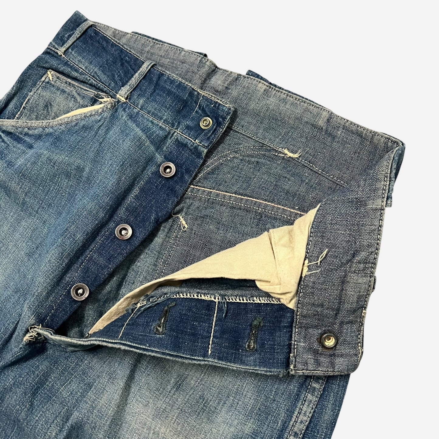 1940s The Big Favorite donut button fly lace back dark wash jeans (28w)