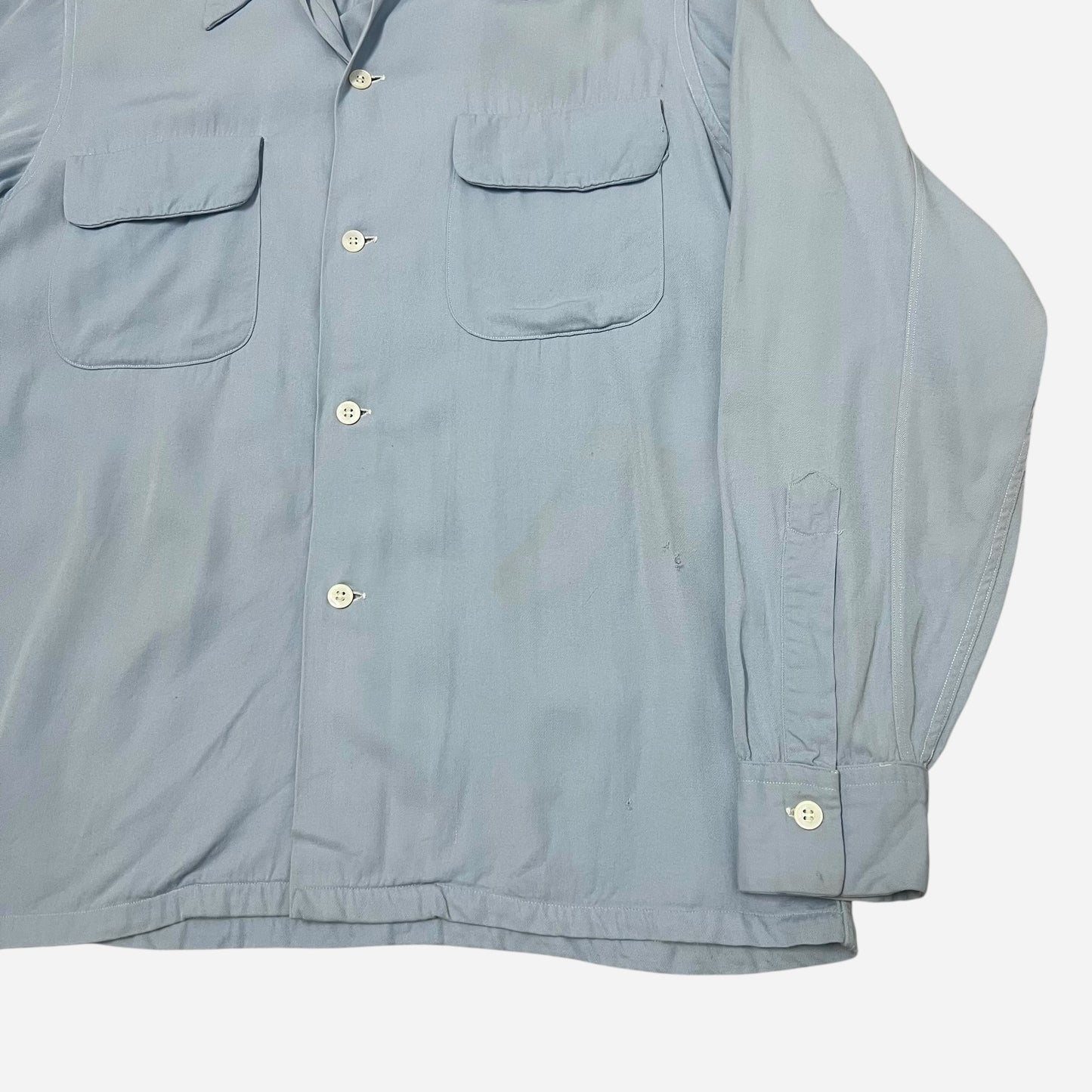 1950s Light blue rayon vangab flap pocket loop collar shirt (M/L)