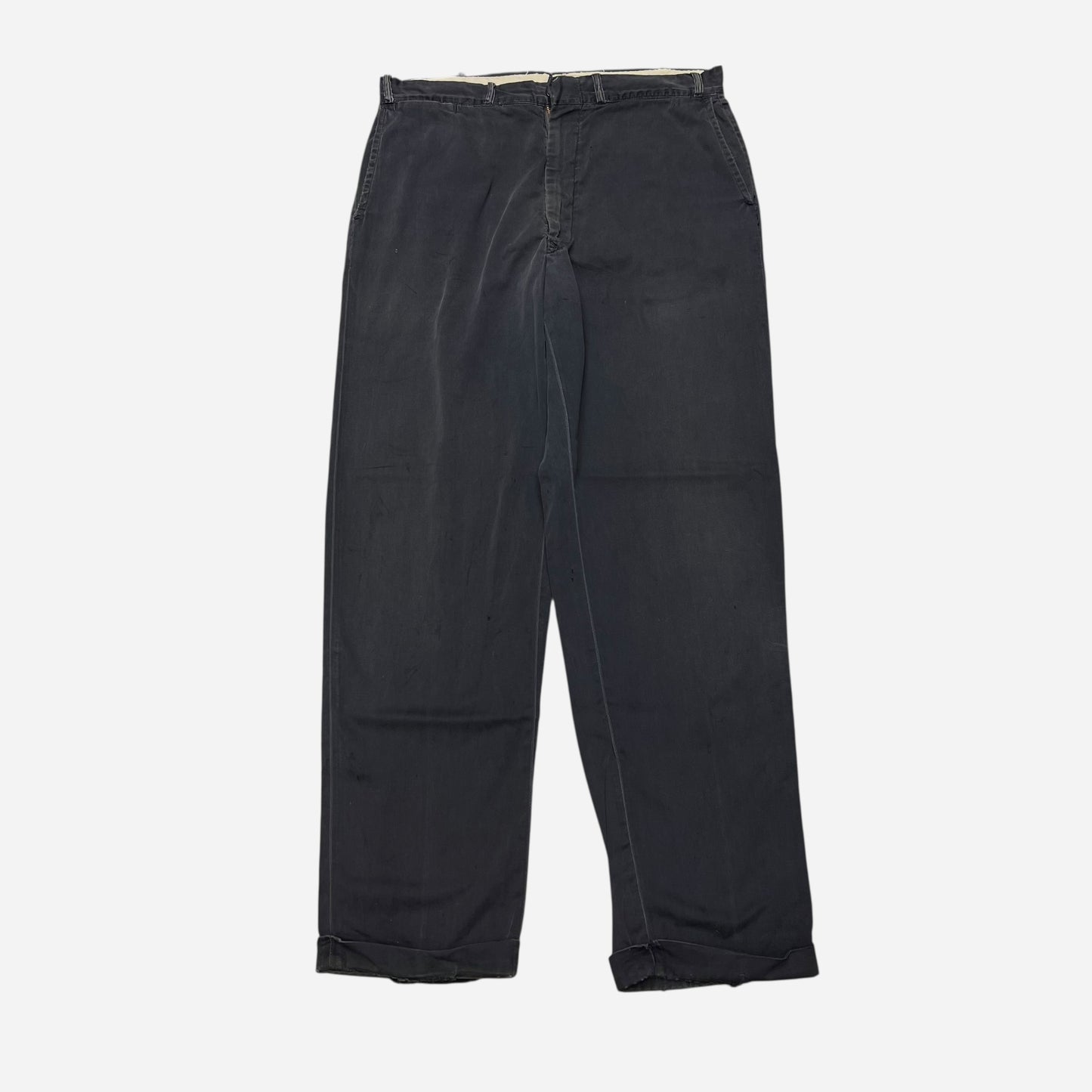 1950s Black cotton buckle back work pants (34w)