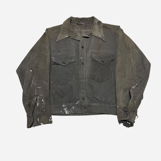 1930s Spun Ray black sun faded cotton work jacket (S/M)