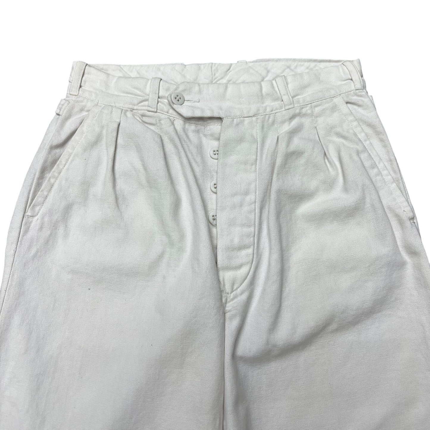 1930s White cotton pleated side clasp pants (26w)
