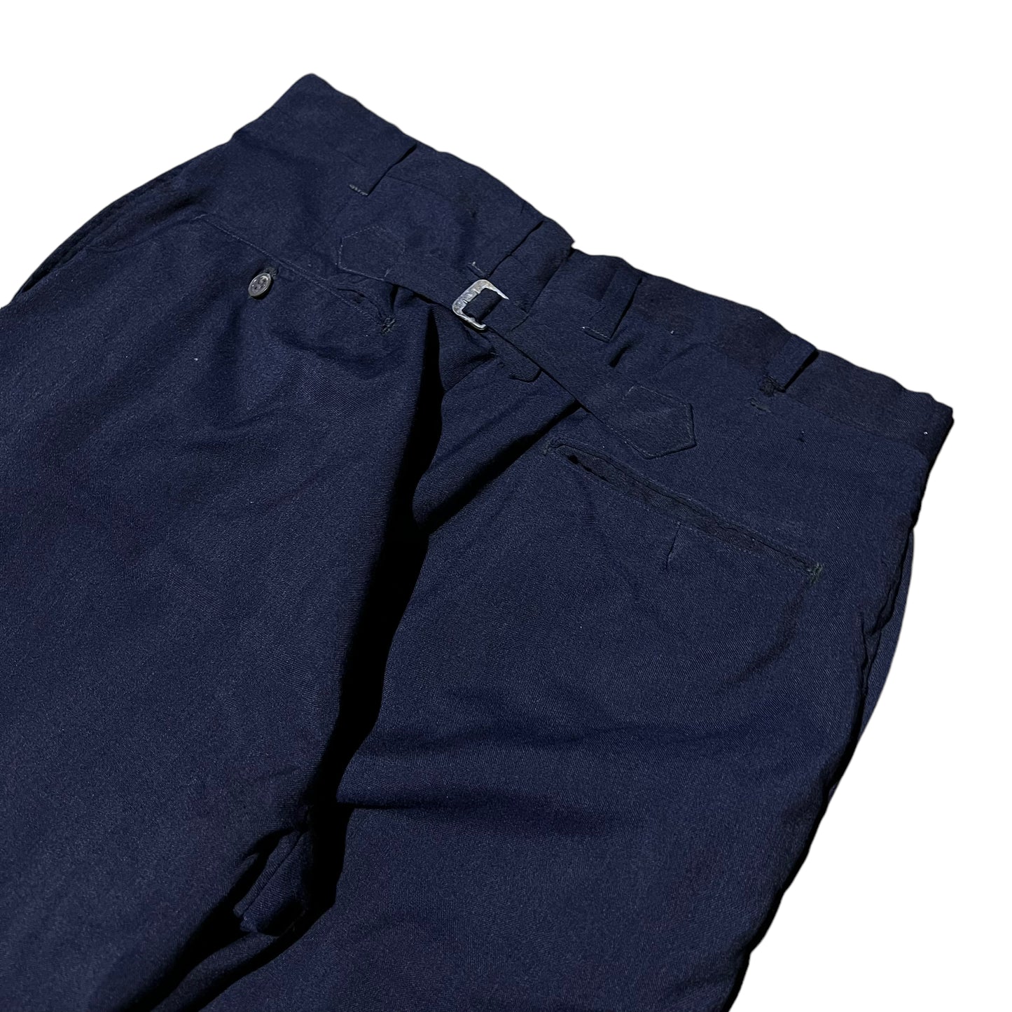 1950s Navy blue light cotton buckle back pants (32w)
