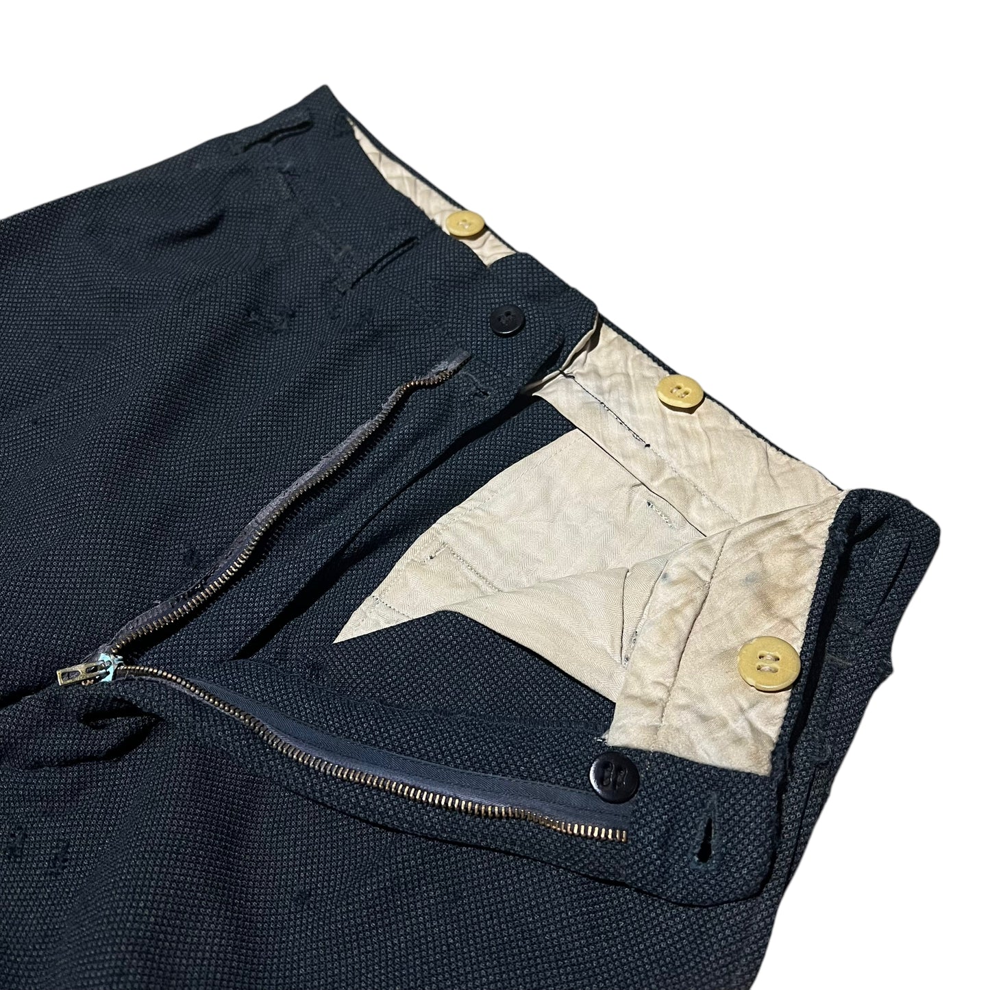 1930s 1940s Kover zip pleated wool/cotton fish scale pattern pants (29w)