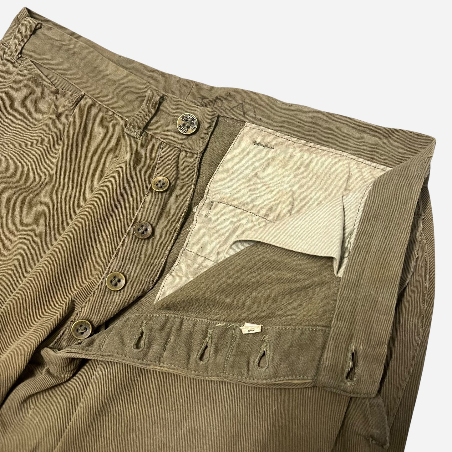 1930s Sweet Orr repaired khaki work pants