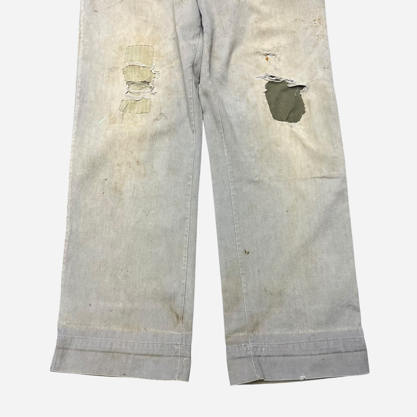 1950s Gray sail cloth repaired chino pants (29w)