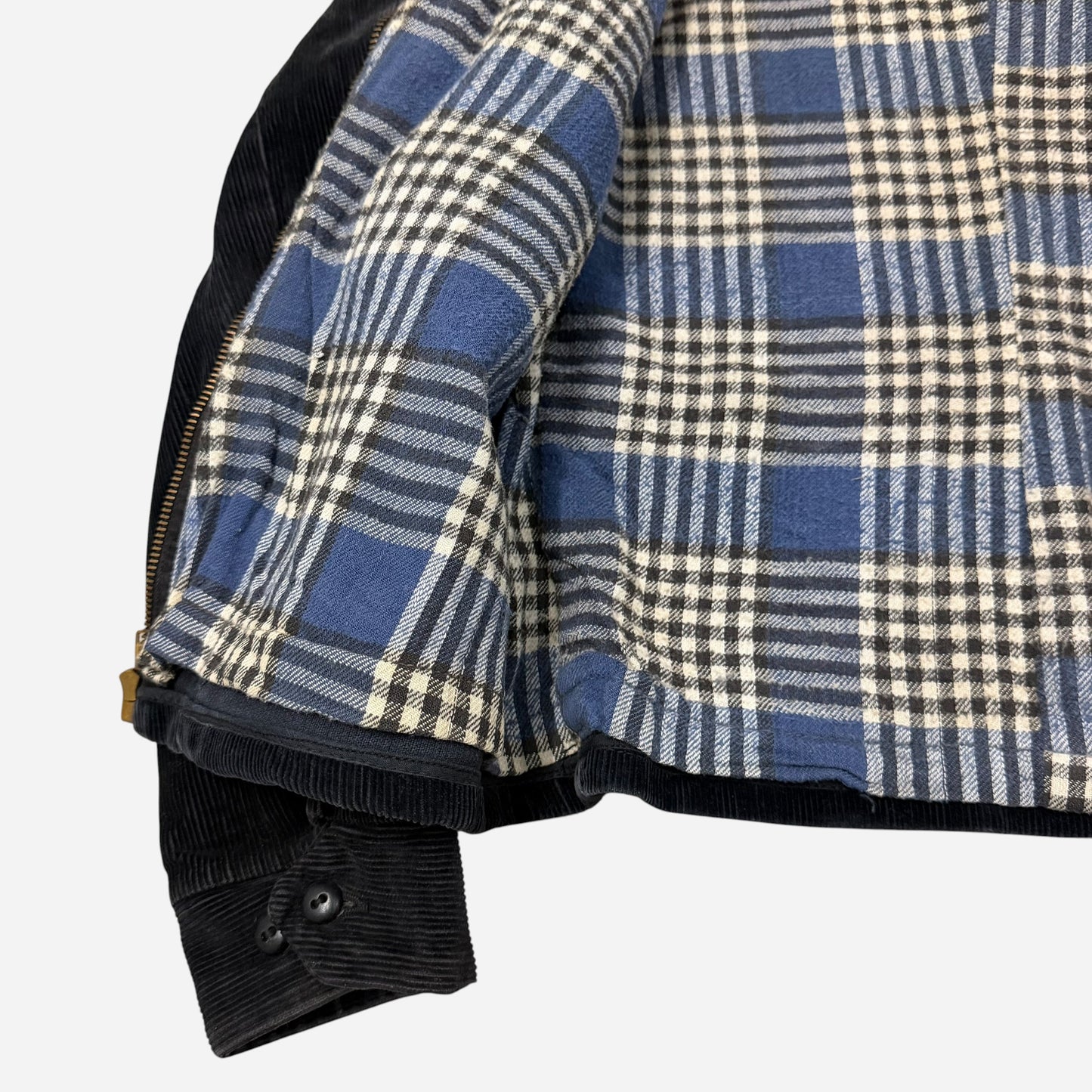 1950s Black corduroy chainstitch mechanic jacket cotton plaid liner (M/L)