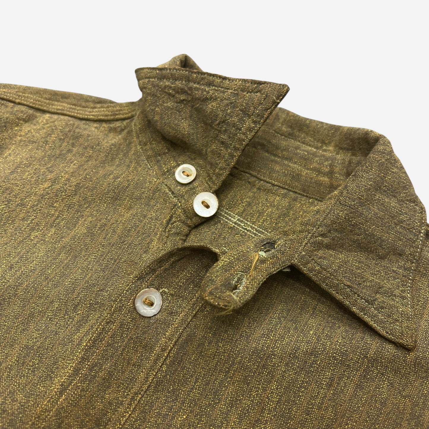1920s Brown striped s&p cotton chinstrap pullover work shirt (S/M)