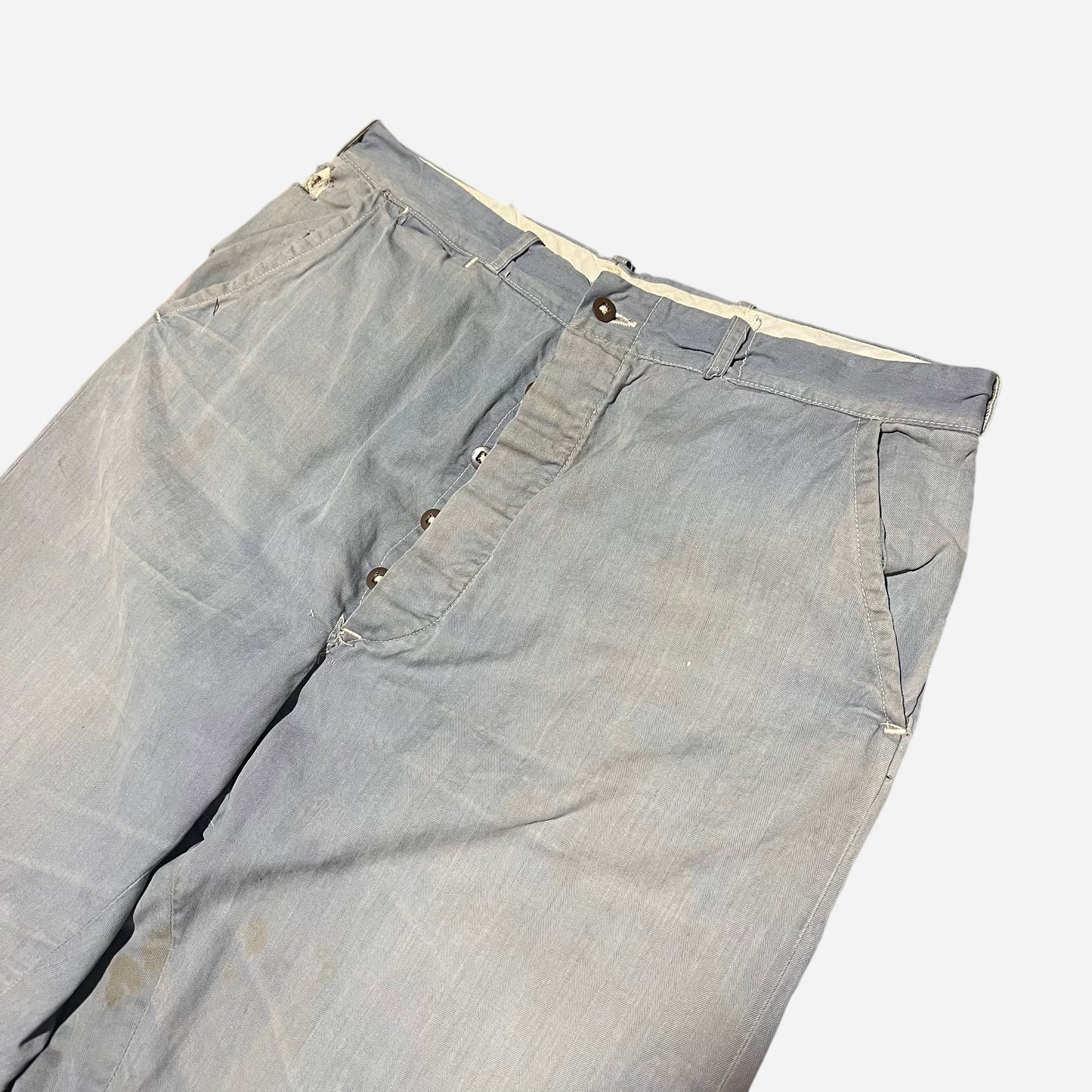 1940s Light blue hbt button fly work pants (34w)
