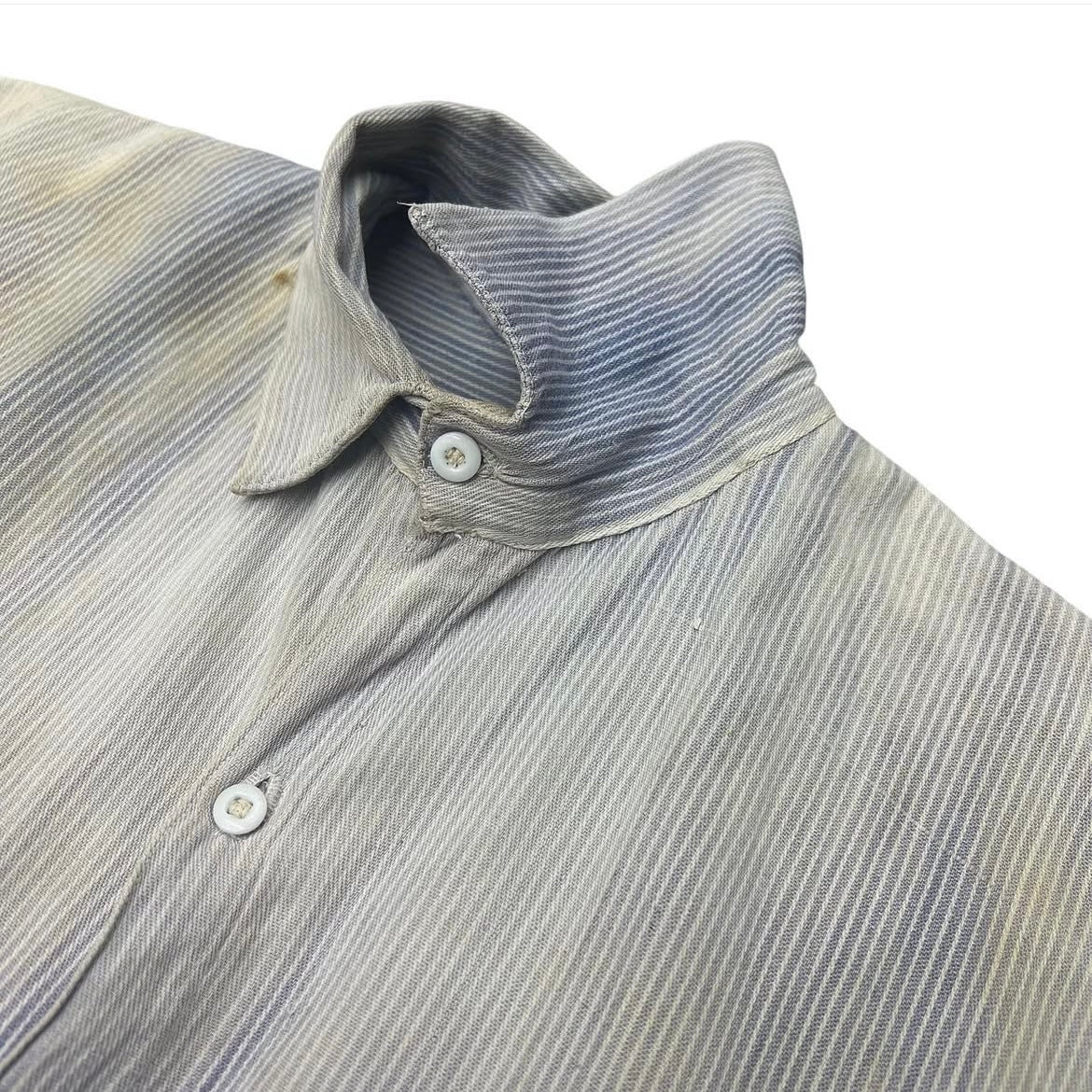 1900s 1910s Indigo striped cotton work shirt (M)