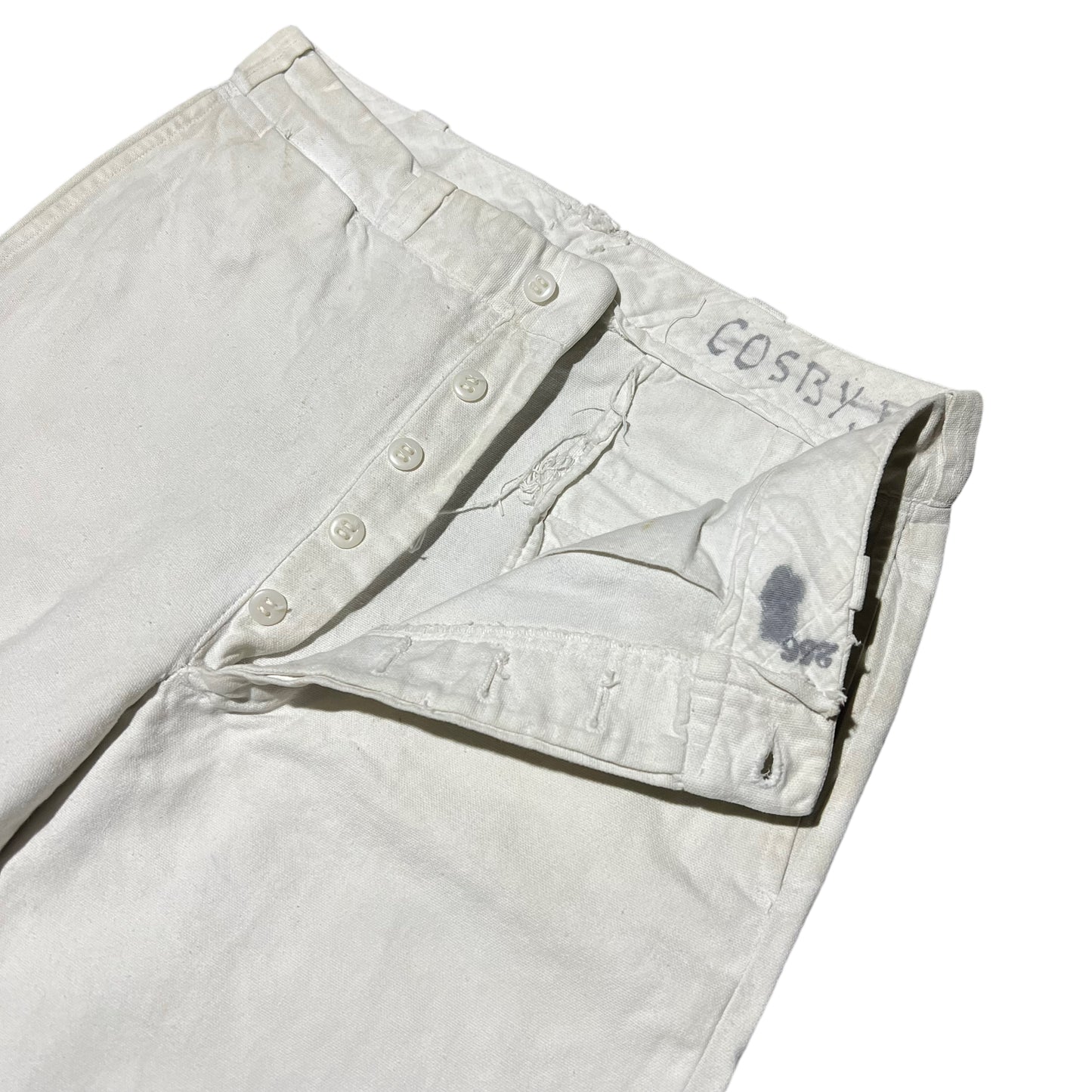 1940s White cotton sanforized button fly work pants (31w)