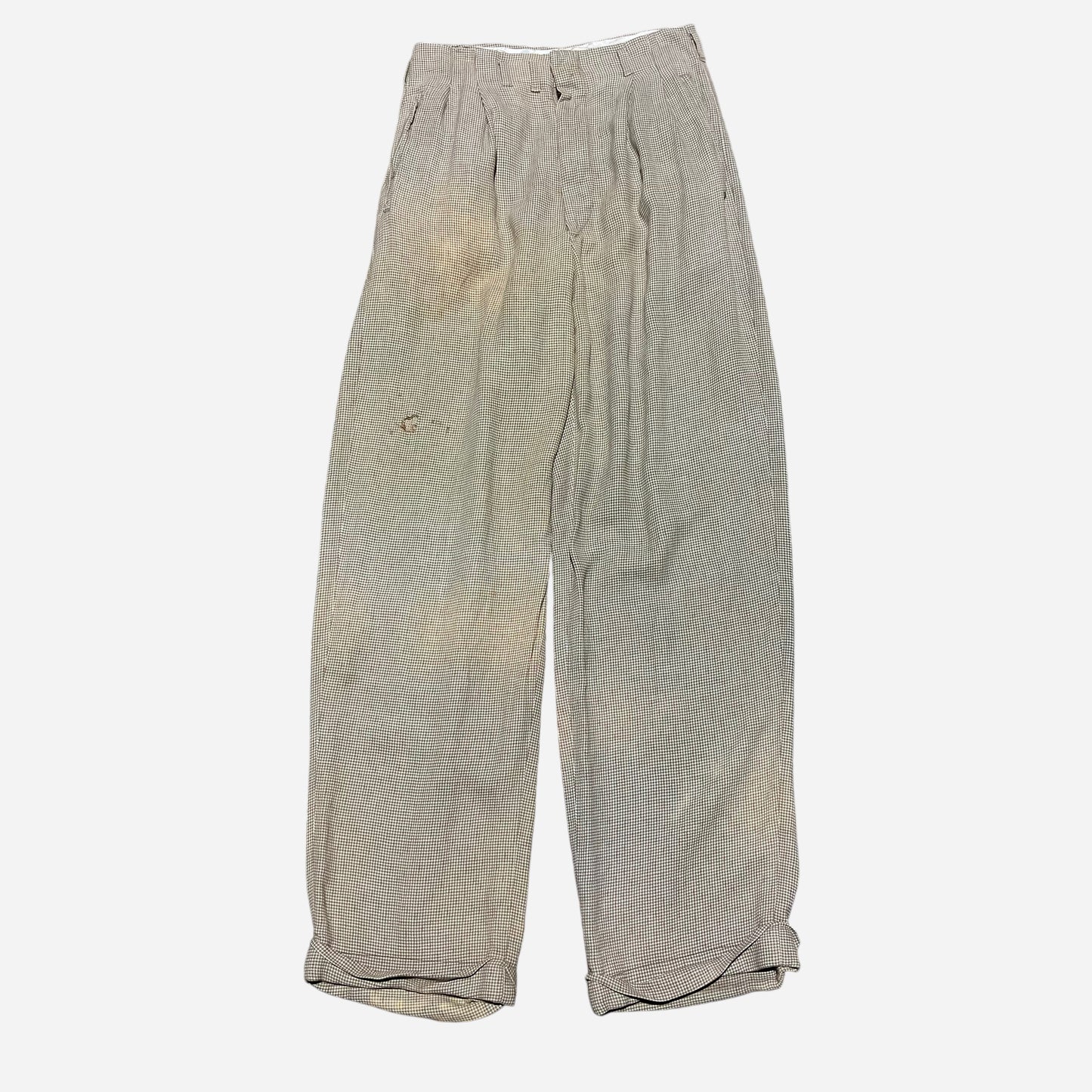 1950s Brown checkered pattern rayon pleated pants (27w)
