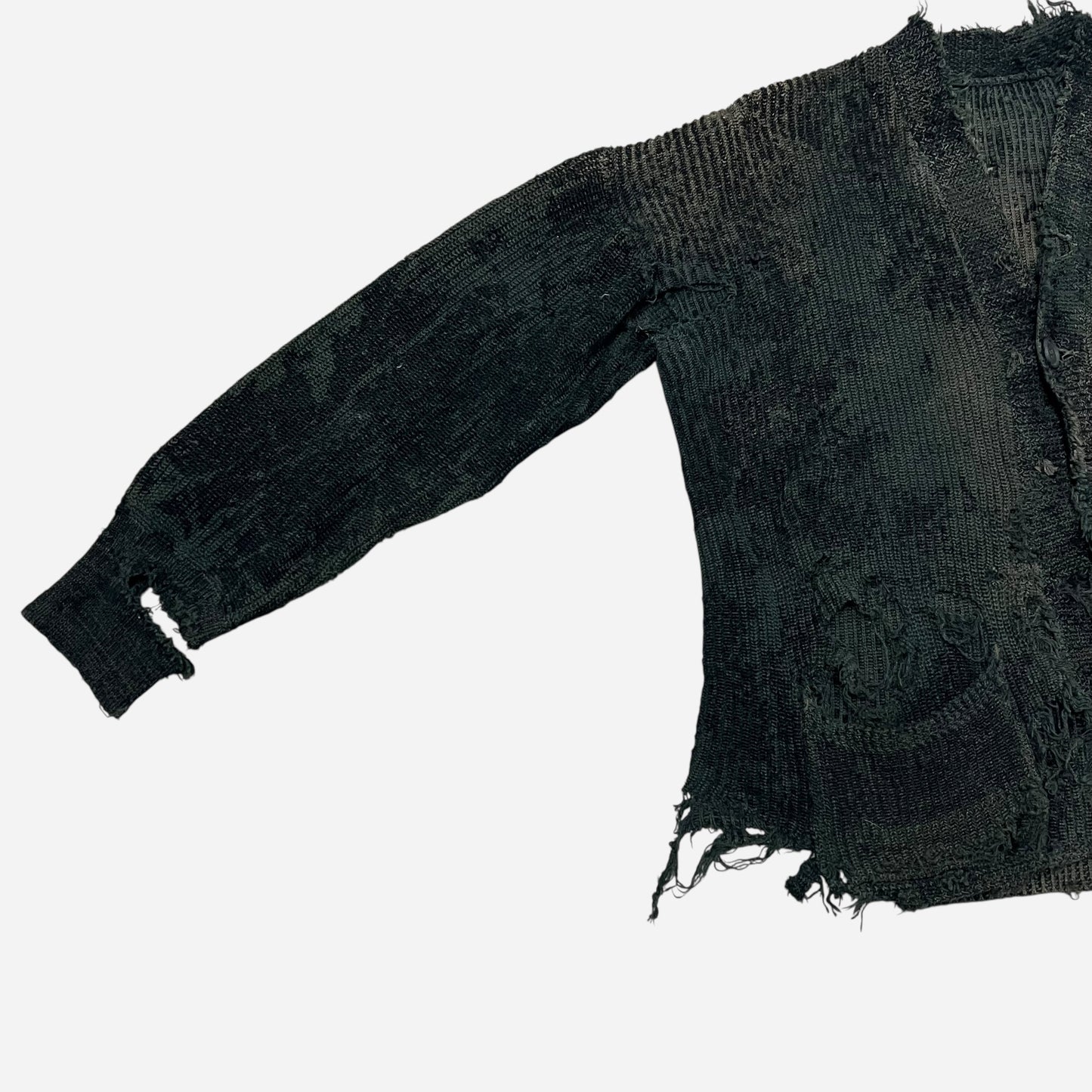 1930s Thrashed green/black wool knit cardigan (L)