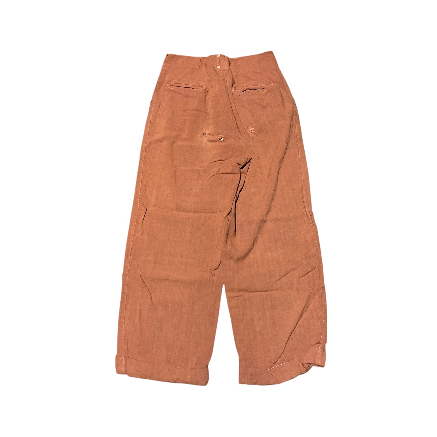 1950s Orange rayon pleated drop loop pants (26w)