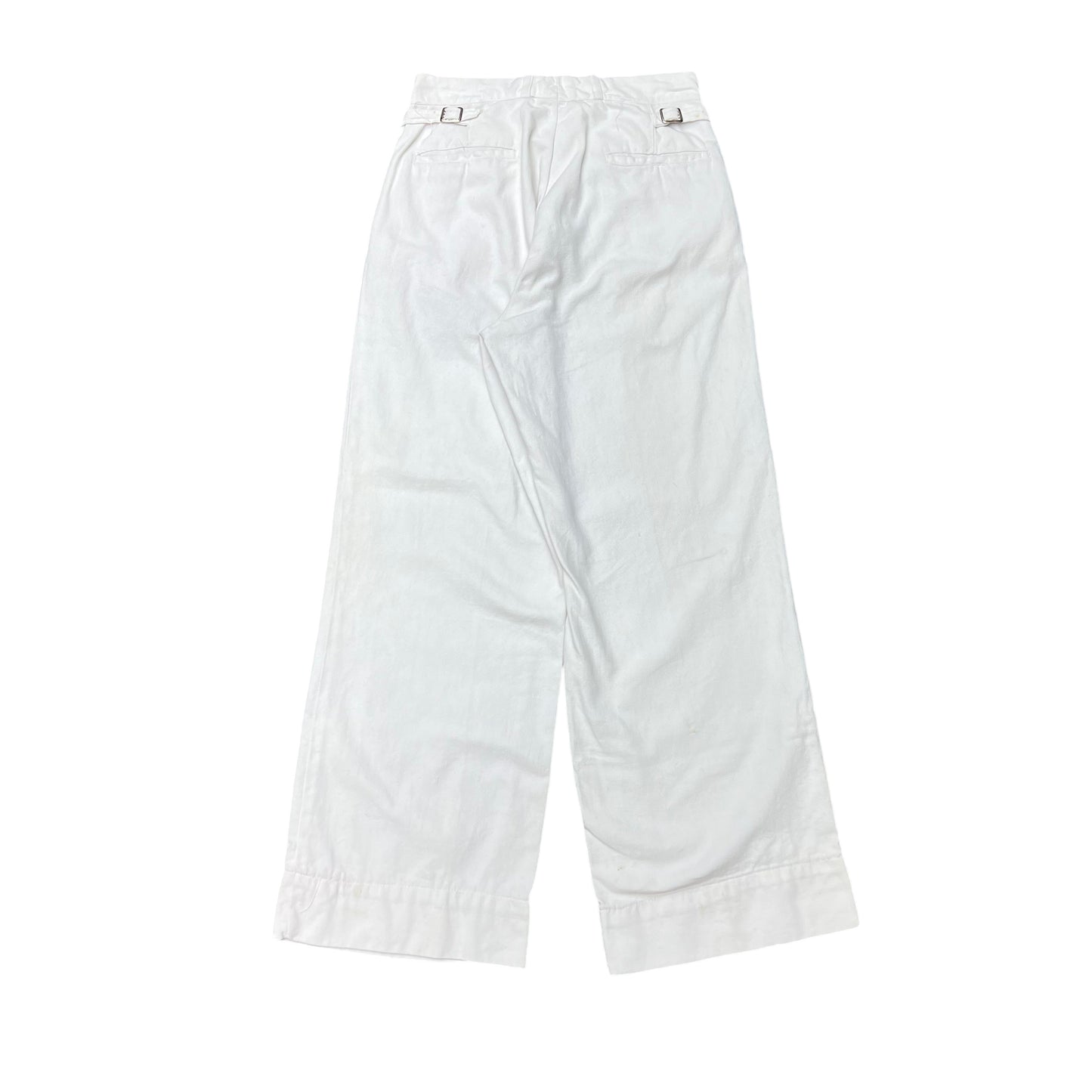1930s White cotton pleated side clasp pants (26w)