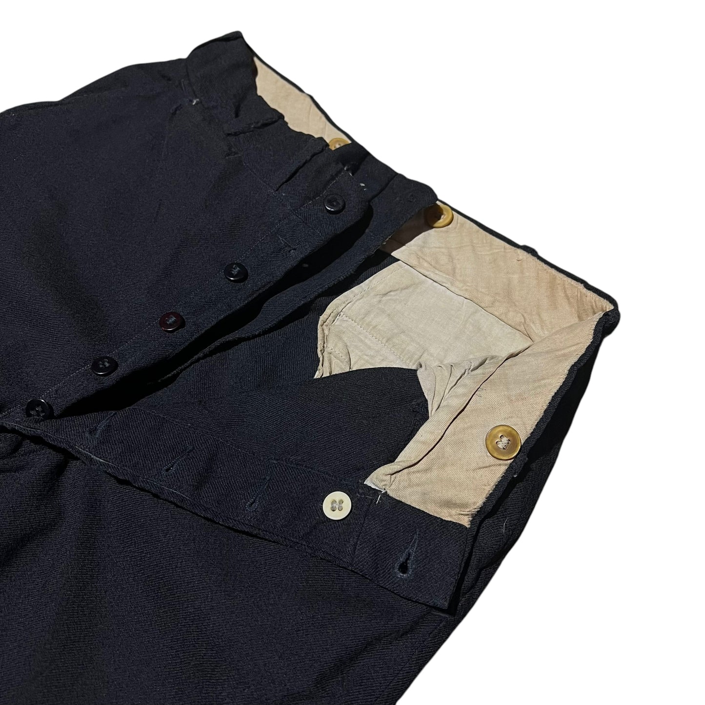 1940s Black wool button fly pants (30w)