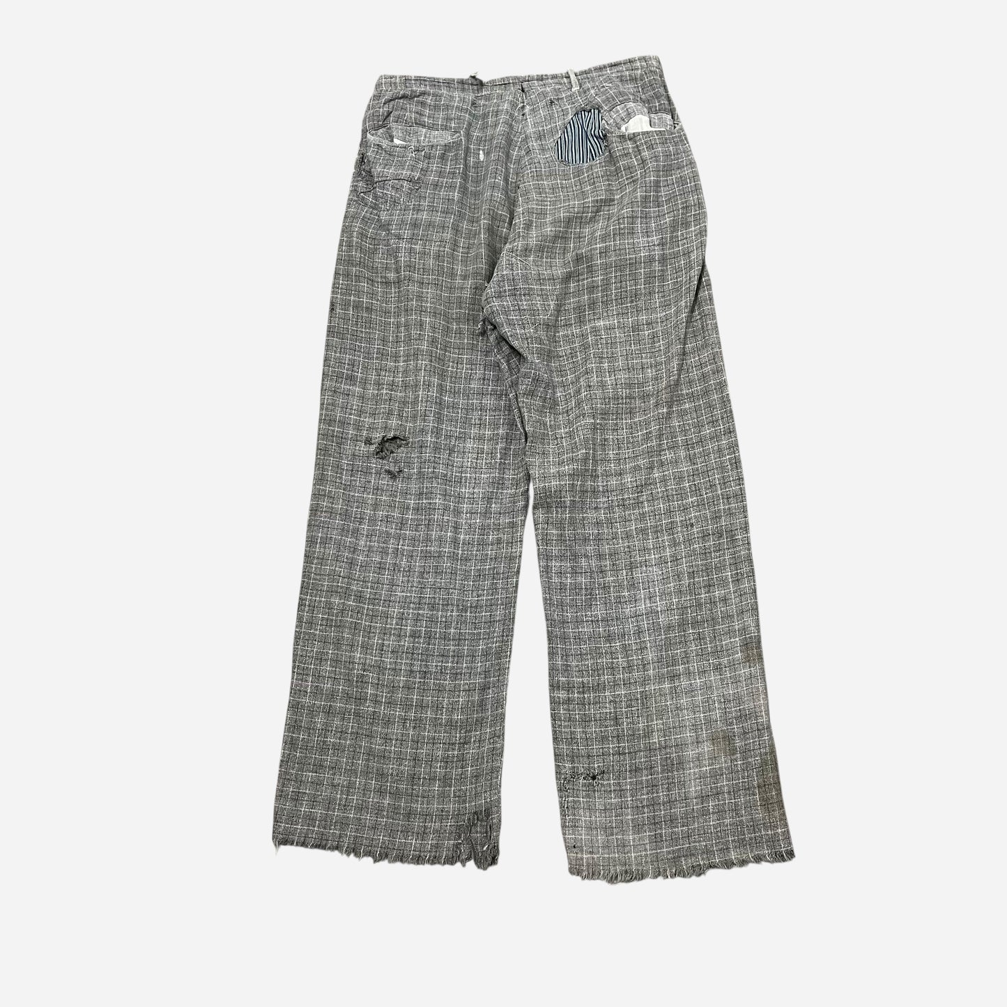 1930s Gray cotton check plaid button fly pants (30w)