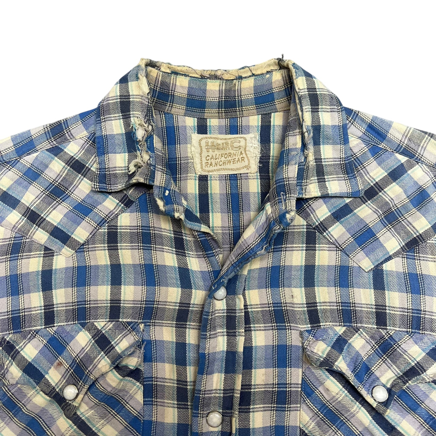 1960s H bar C pearl snap cotton flannel (M)