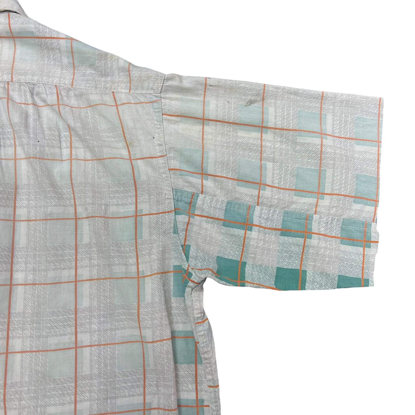 1940s Tom Sawyer sun faded plaid cotton loop collar shirt (M)