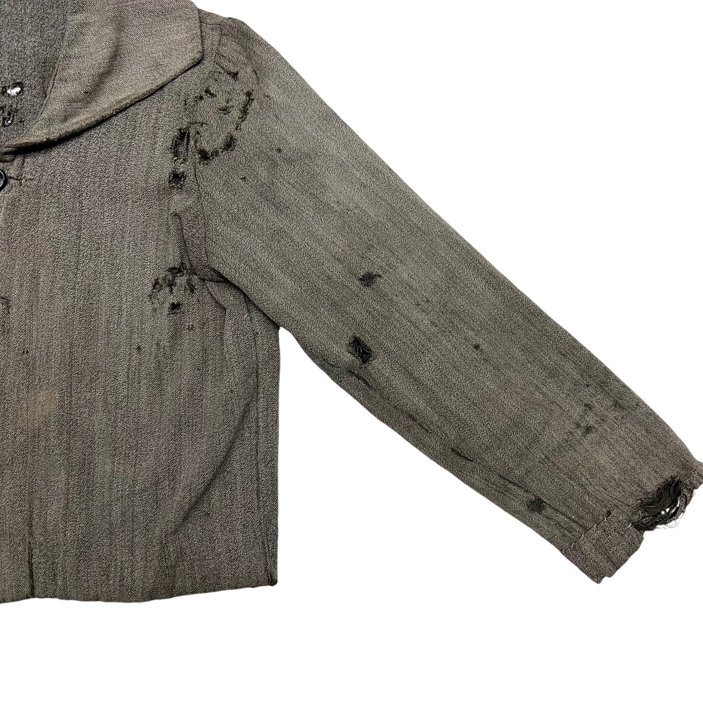1920s Homemade salt and pepper shawl collar cotton work shirt (S)