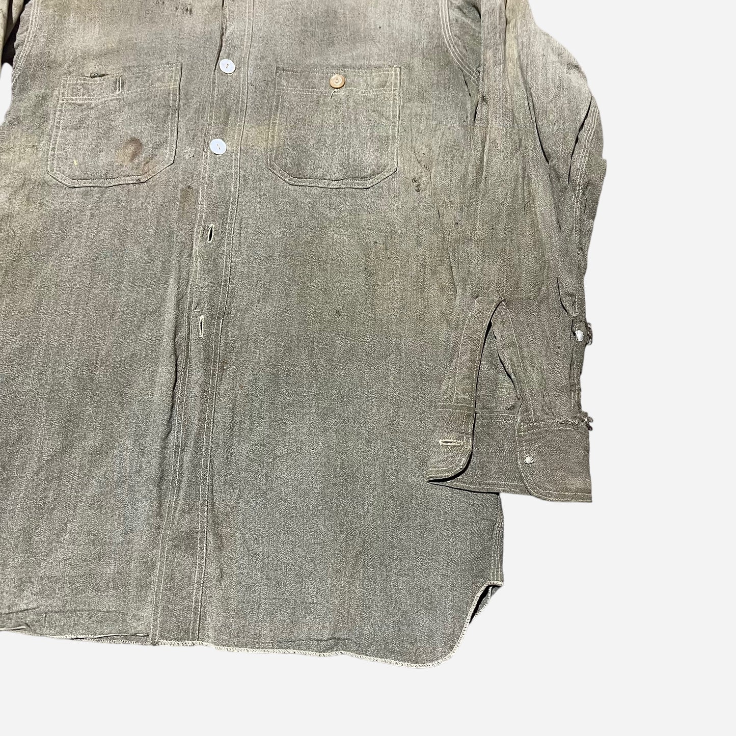 1920s Green salt and pepper chambray shirt (S/M)