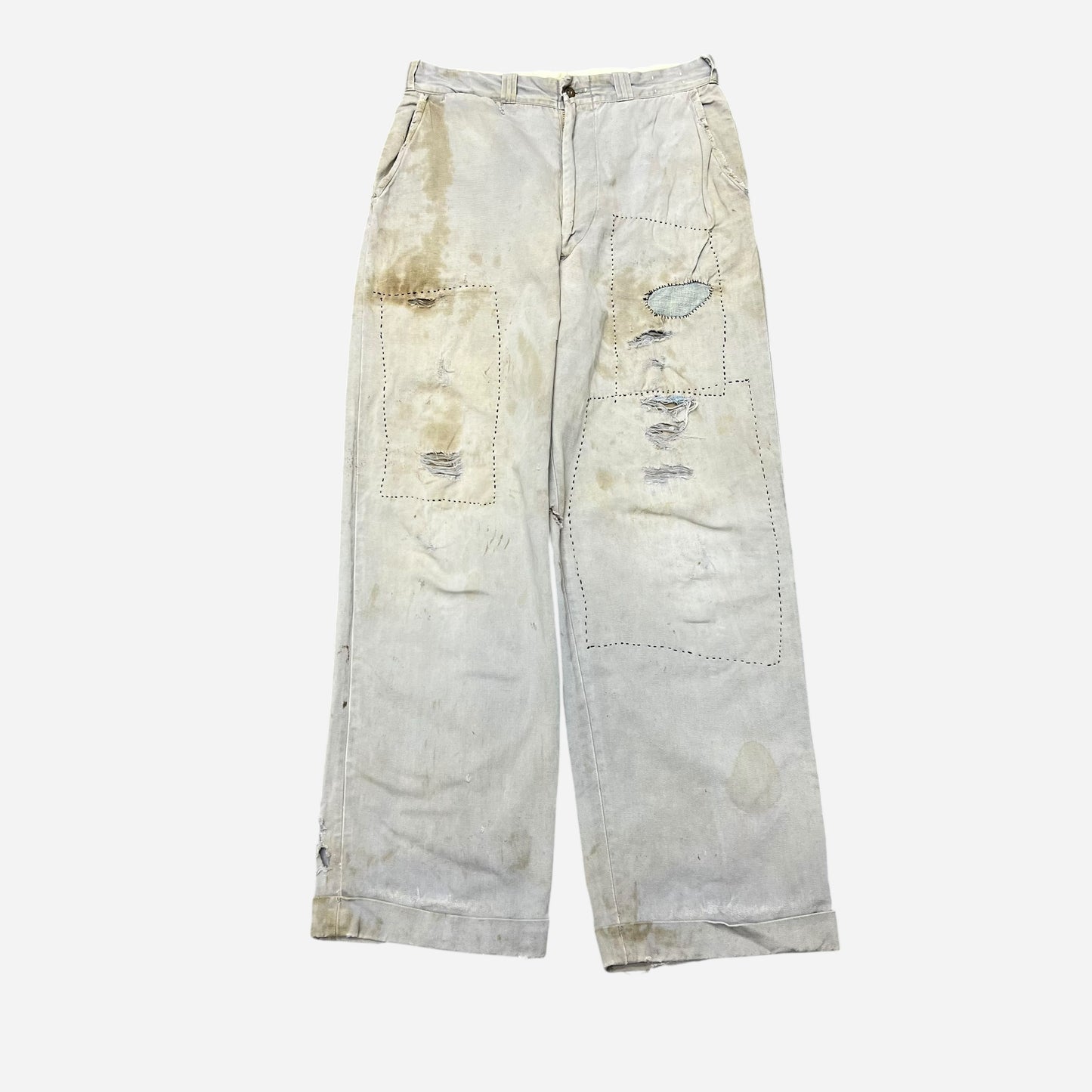 1950s Gray sail cloth repaired chino pants (30w)