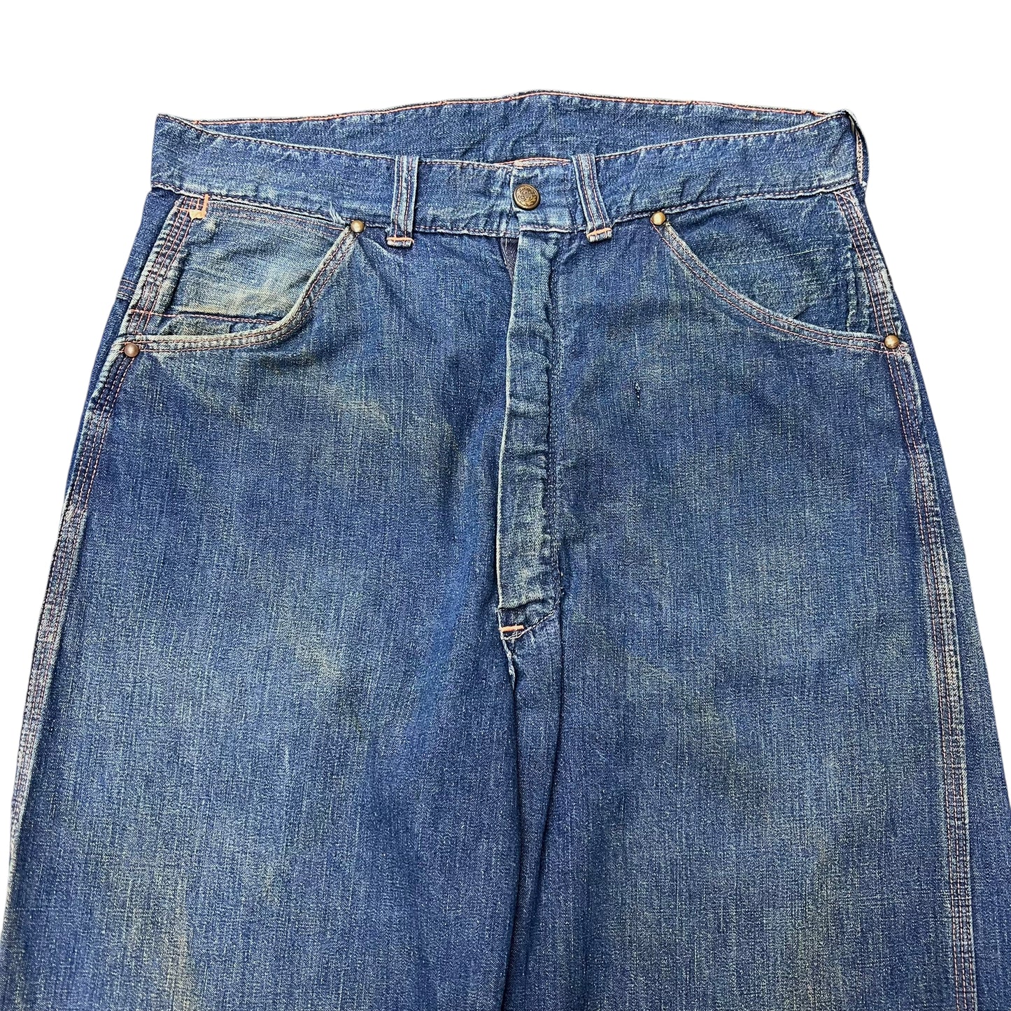 1950s Sanforized button blue denim carpenter jeans (32w)