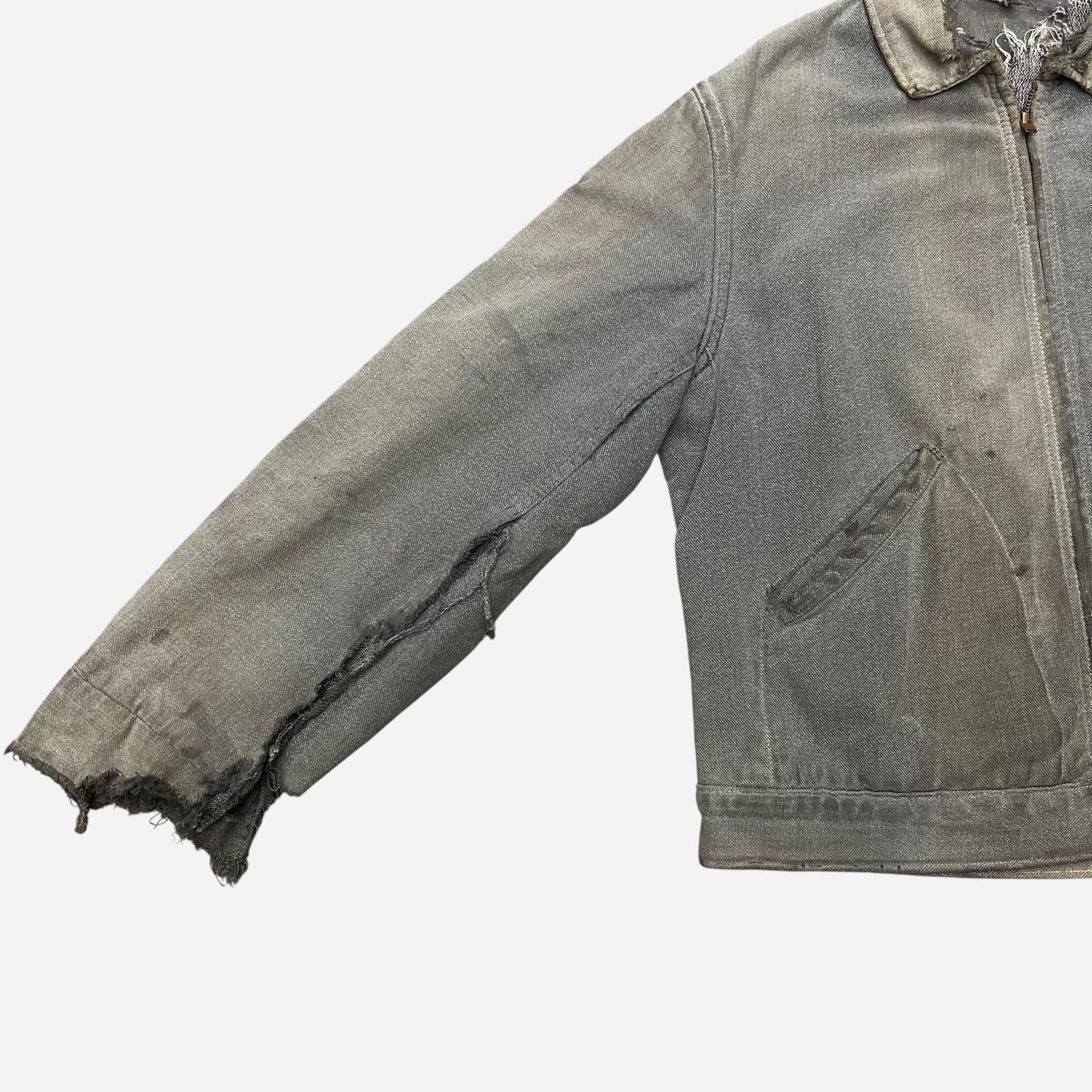1940s 1950s Cotton salt & pepper distressed work jacket (L/XL)