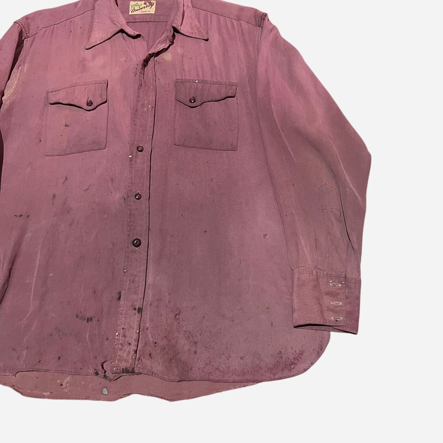 1940s Red rayon slant pocket western style shirt (L)